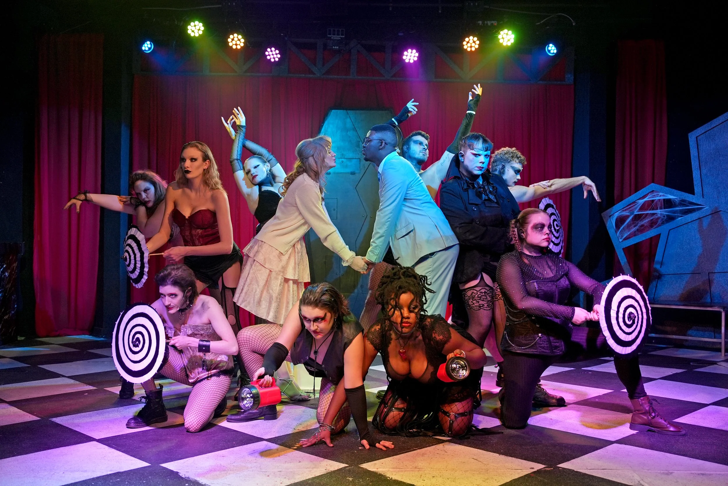 Hand-painted 5 paper fans with a spiral; Rocky Horror, 2025, Actors Theatre of Little Rock