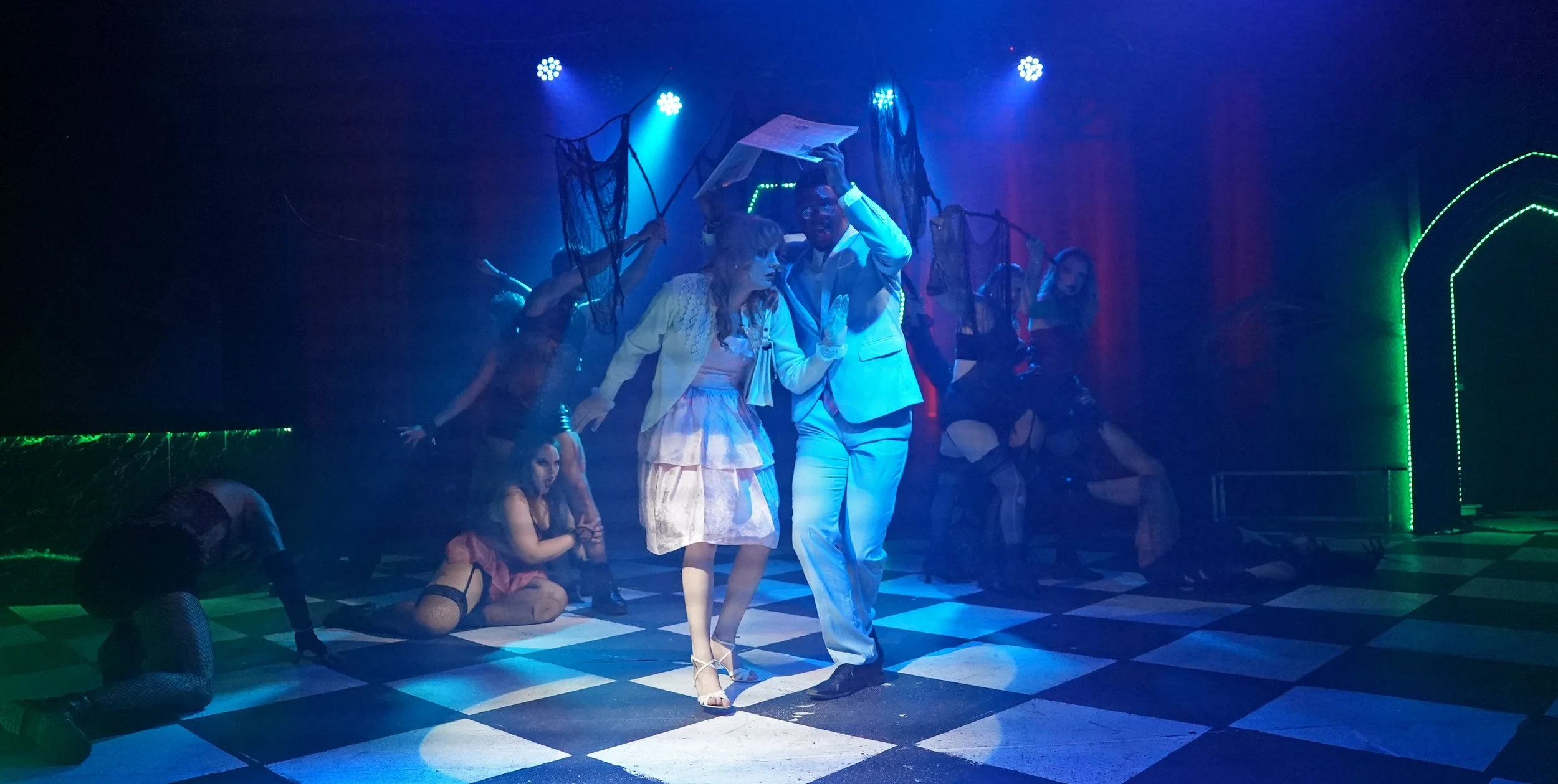 Painted and stitched cheese cloth onto six branches; Rocky Horror, 2025, Actors Theatre of Little Rock