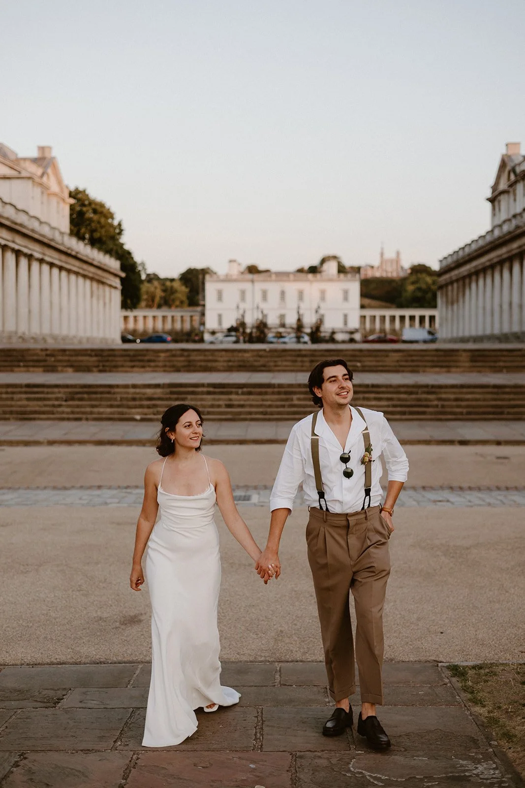 Couple walking through London