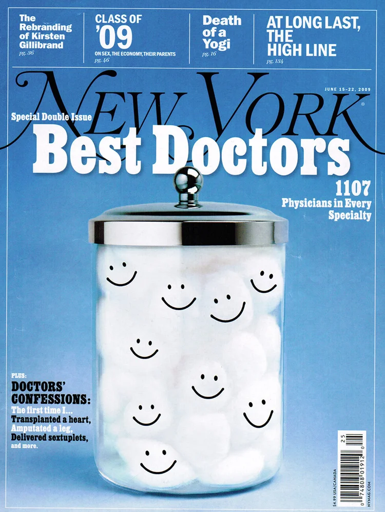 New York magazine Best Doctors cover with a jar illustration, 2009