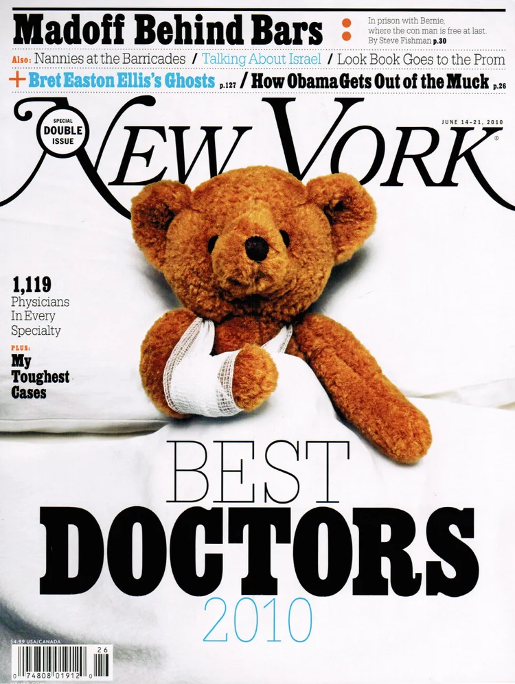 New York magazine Best Doctors cover with a teddy bear, 2010