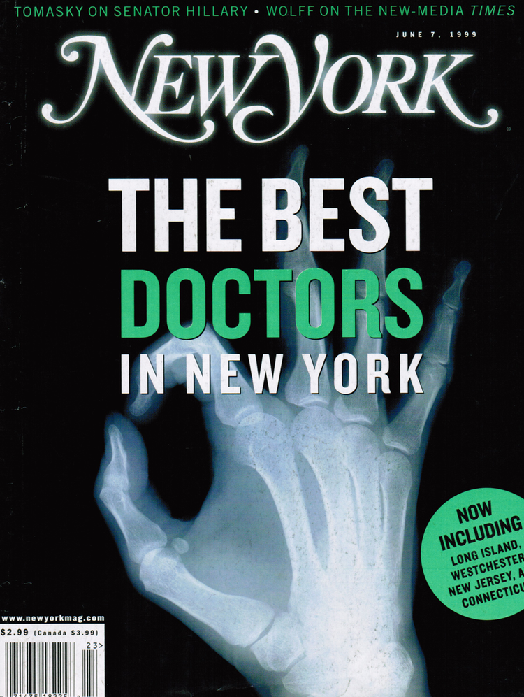 New York magazine The Best Doctors in New York cover with an X-ray hand