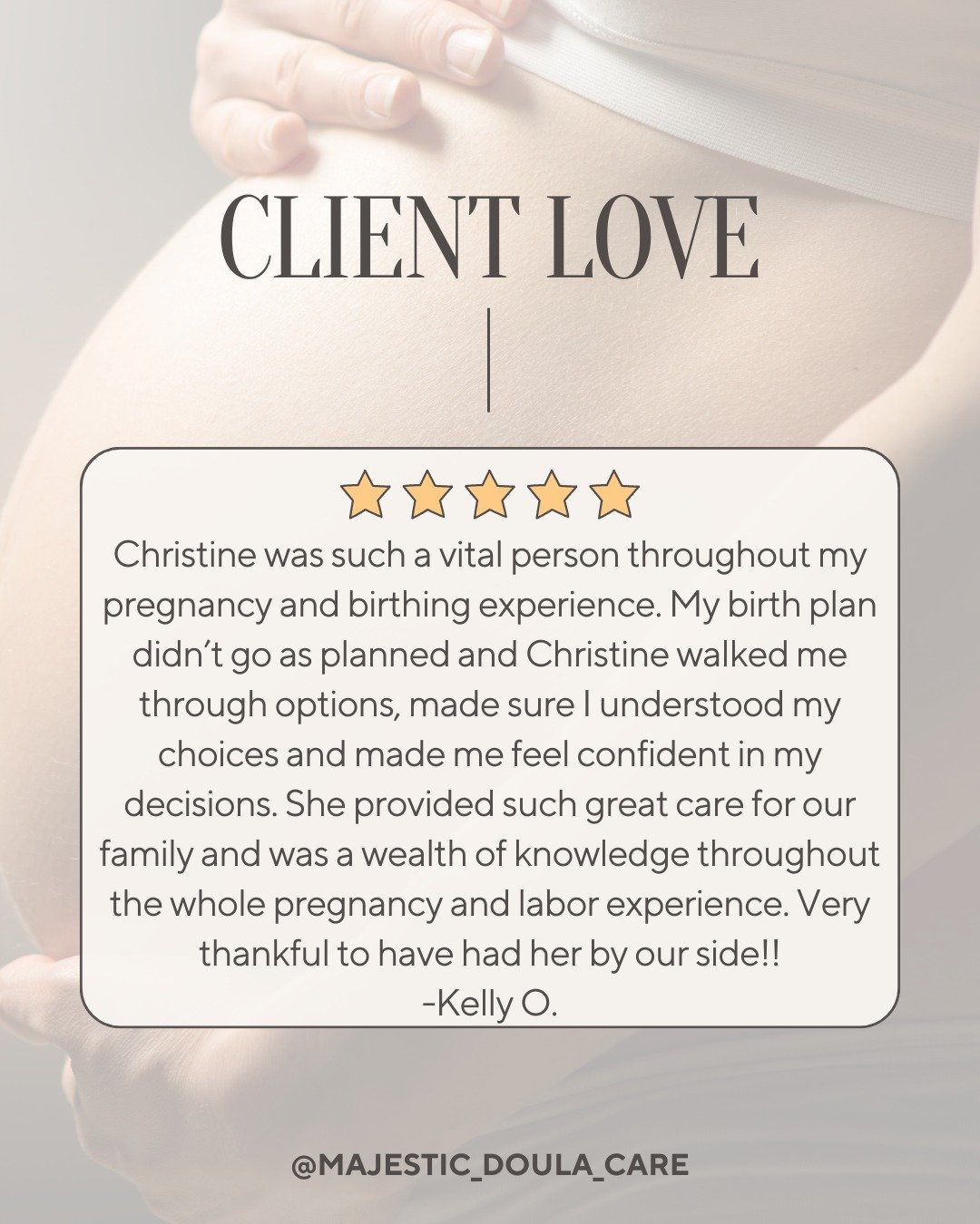 I absolutely adore my clients! My mission for each birth is to ensure they achieve the best possible outcome, even if things don't unfold as they envisioned. Testimonials like this one serve as a wonderful reminder that I am truly making a positive i