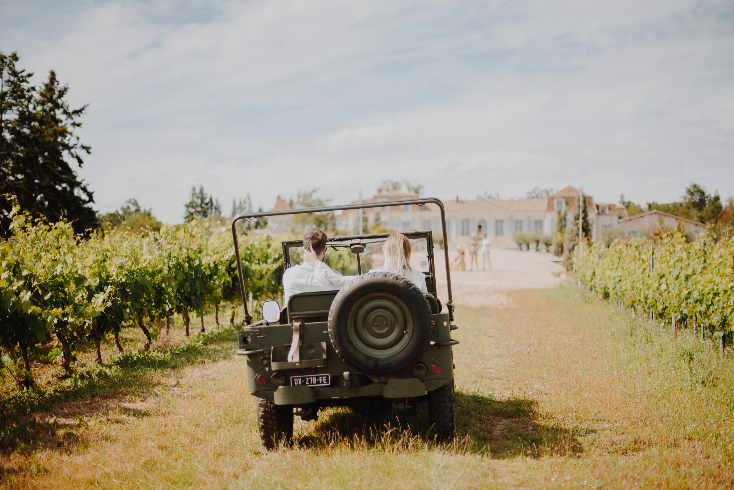 Jeep and helicopter in the Saint-Emilion vineyards