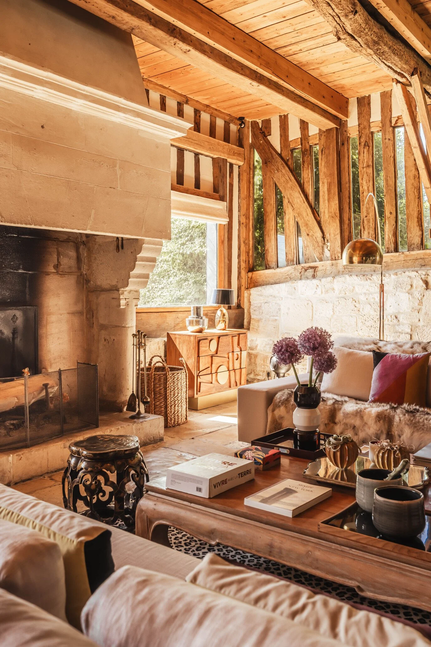 Location villa luxe Bonneville salon cheminée