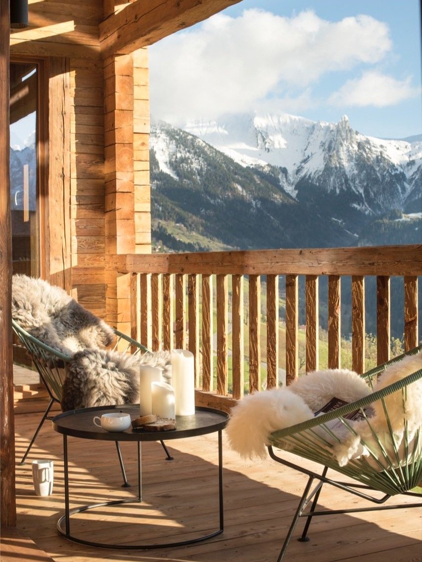 Balcony with mountain views in a luxury incentive chalet in La Clusaz