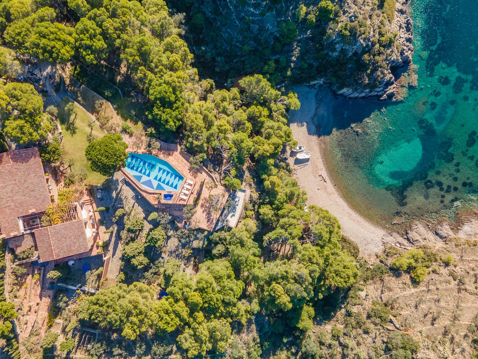Luxury villa in Cadaqués - drone view of the house and pool