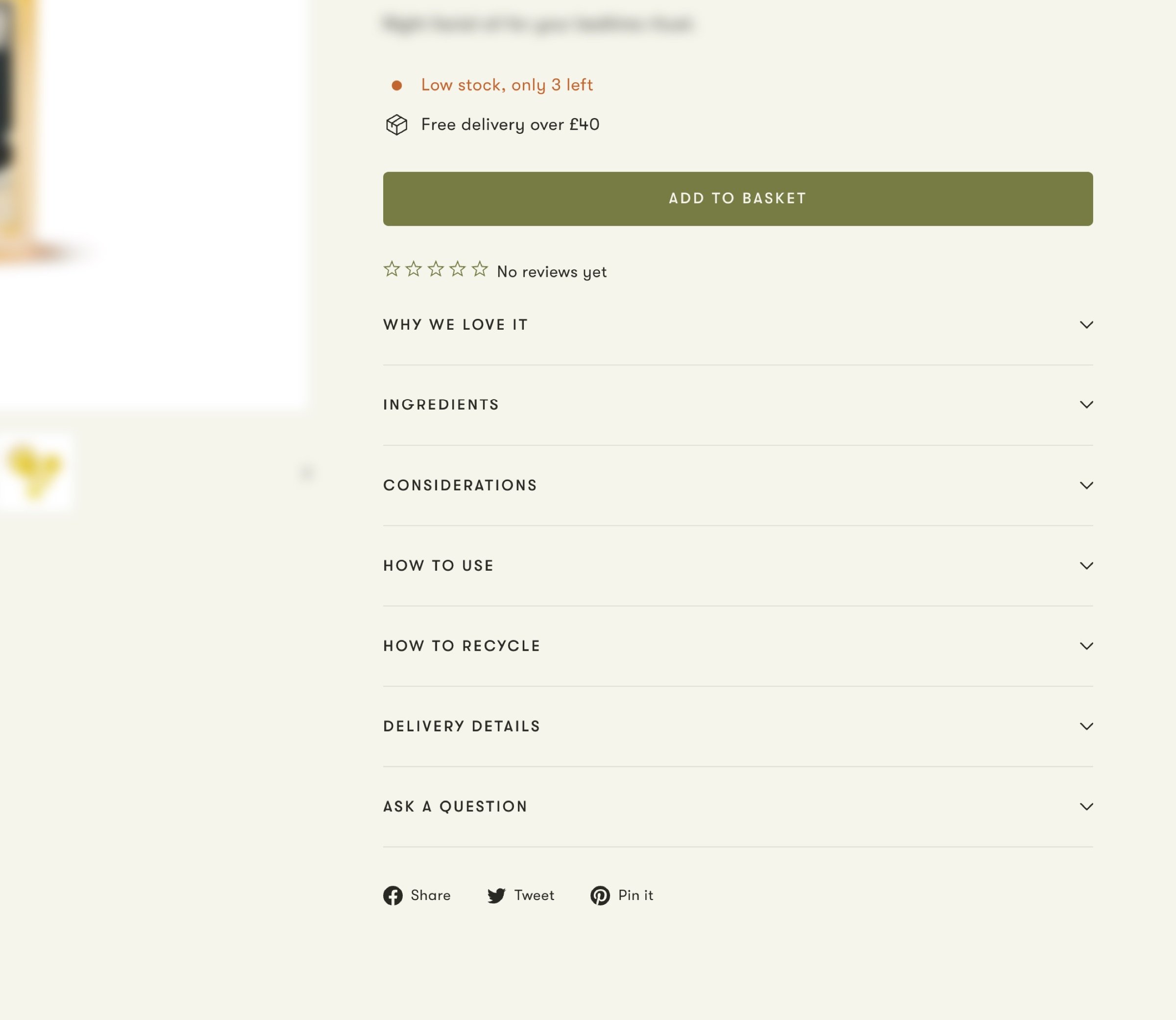 Several unique user experience details made possible by this bespoke design — product inventory messaging, "why we love it" content to showcase ROMY's curated approach, as well as ingredients, how to use and how to recycle to align with ROMY's consci