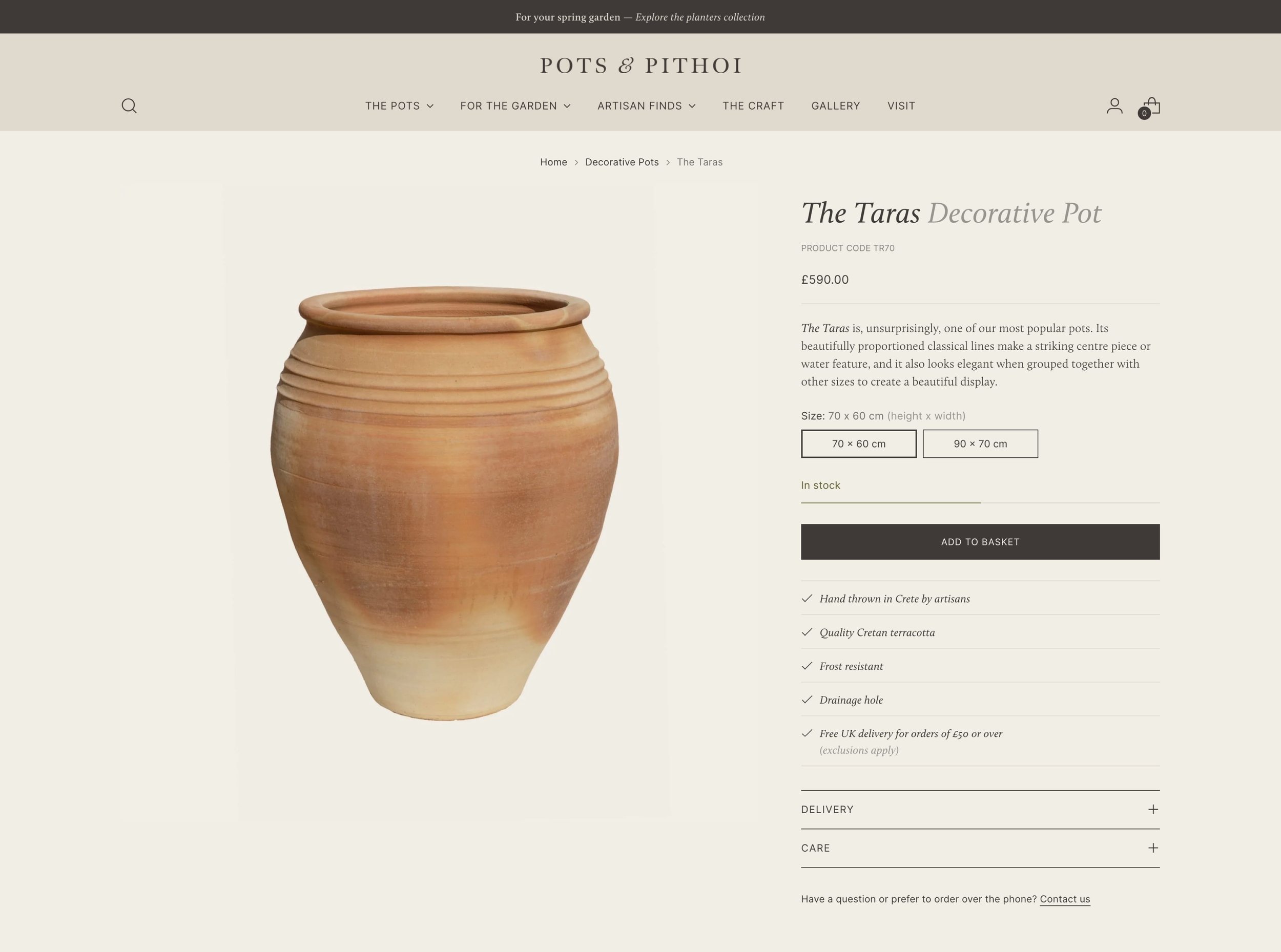 Product options such as size or special features can now be selected on the product page.