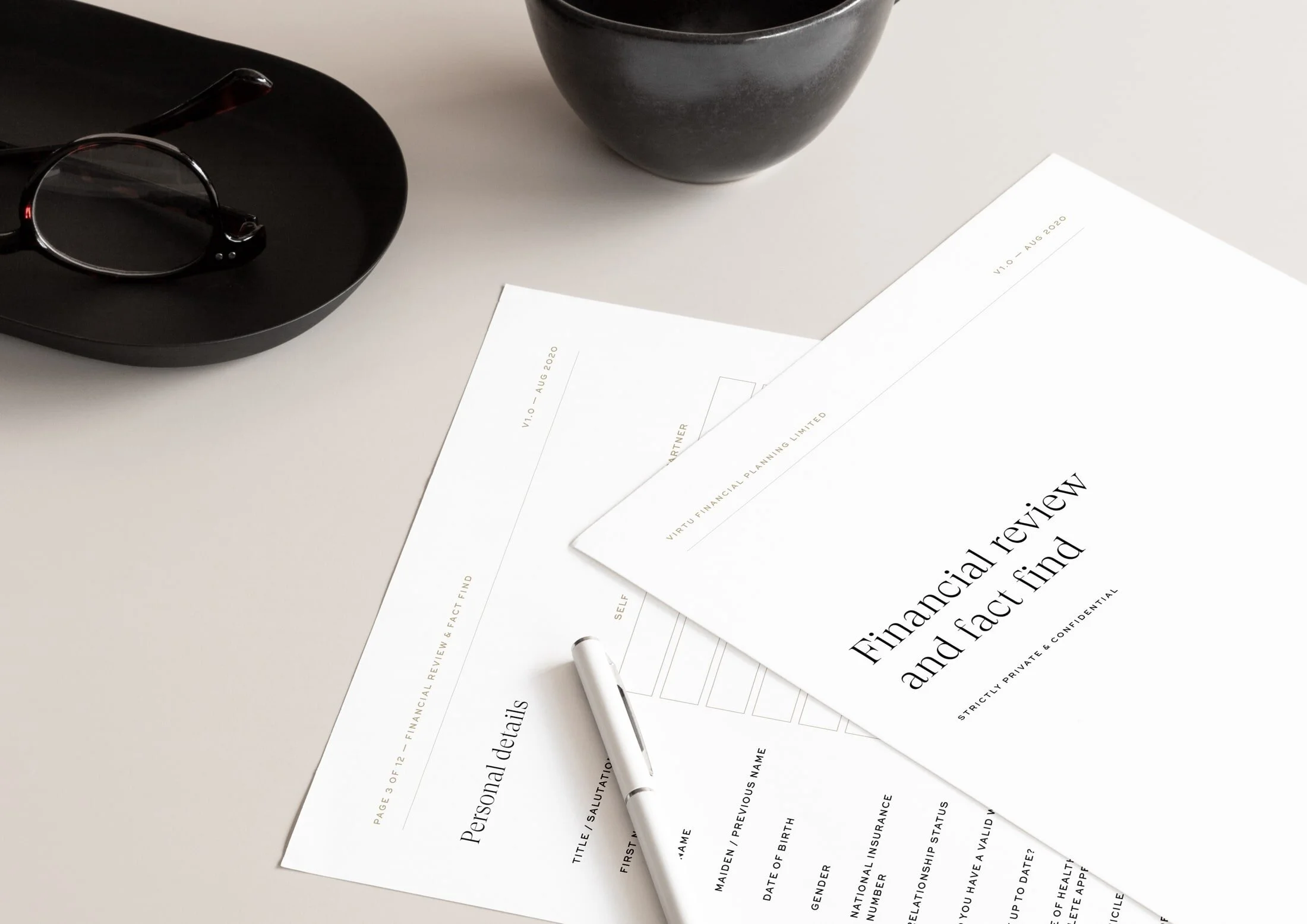 A key part of the Virtu experience and creating an assured, confident and distinctly modern experience for clients from beginning to end, the business documents and forms are carefully crafted to ensure ease of use, legibility and a clear sense of st