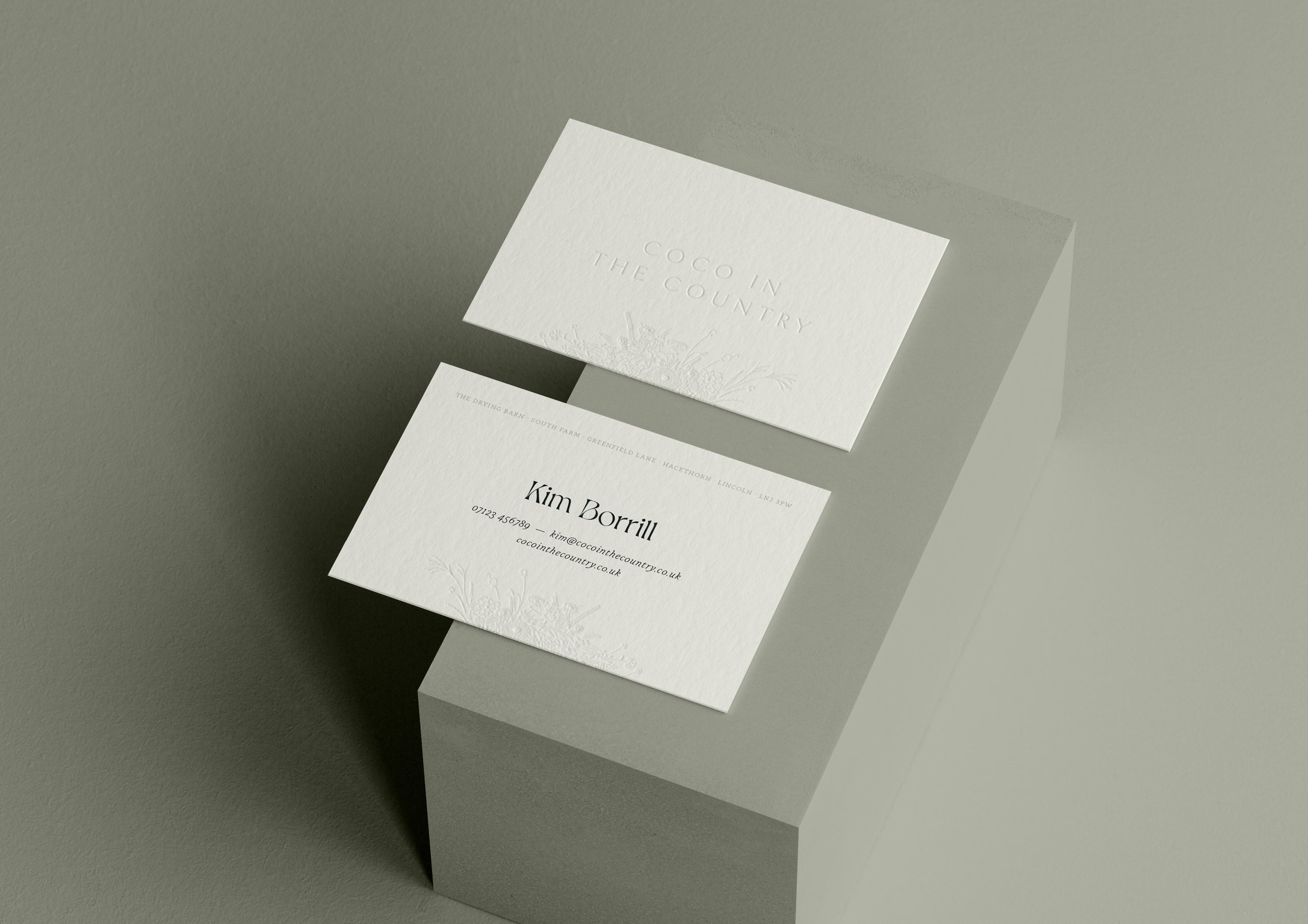GF Smith's "Natural" Colorplan paper is used in varying weights for all brand stationery. Blind embossing is used as a subtle yet elegant special finish.