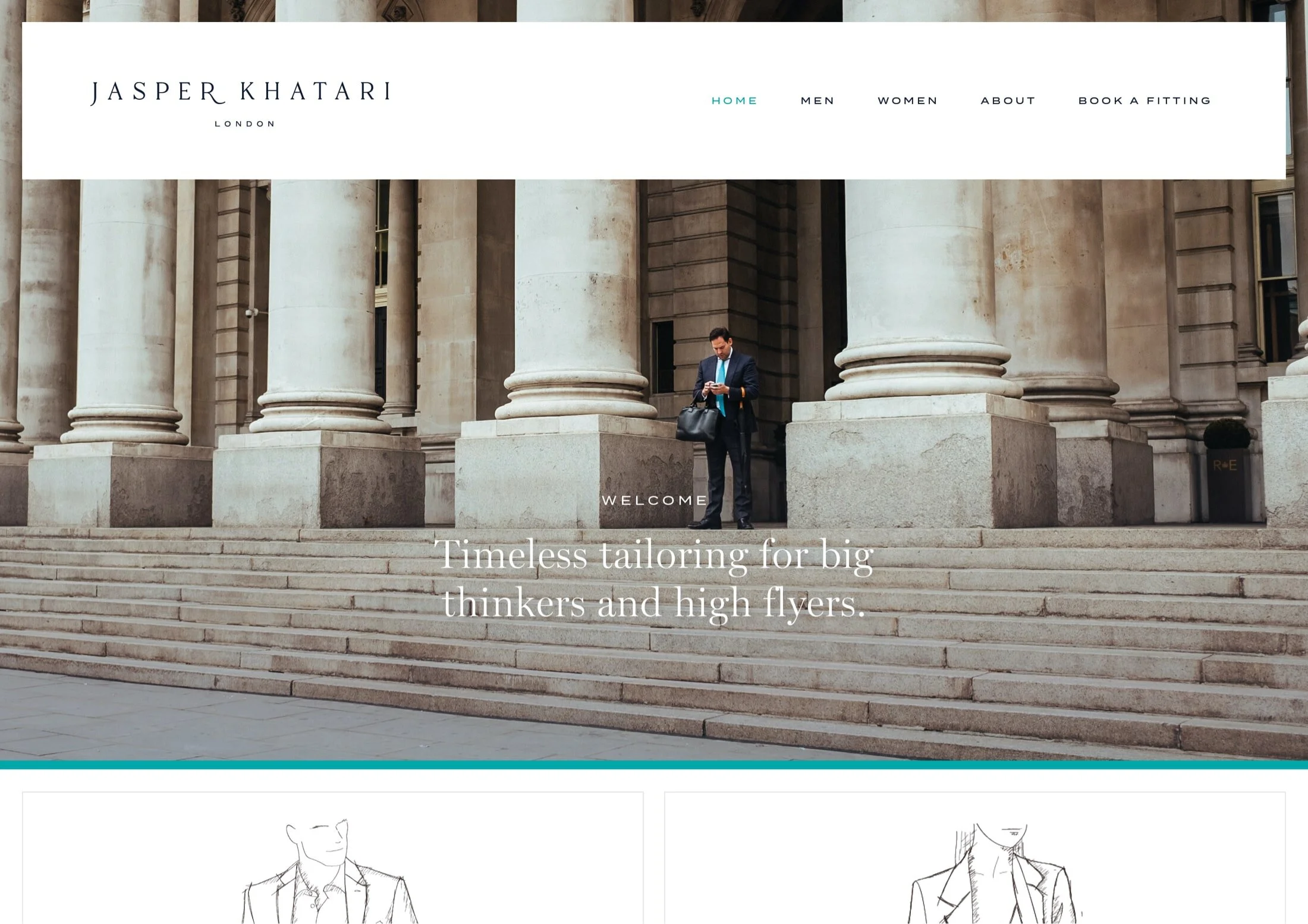 The website home page continues the refined and dramatic feel for the brand with inspirational imagery, simple type and bespoke illustrations.