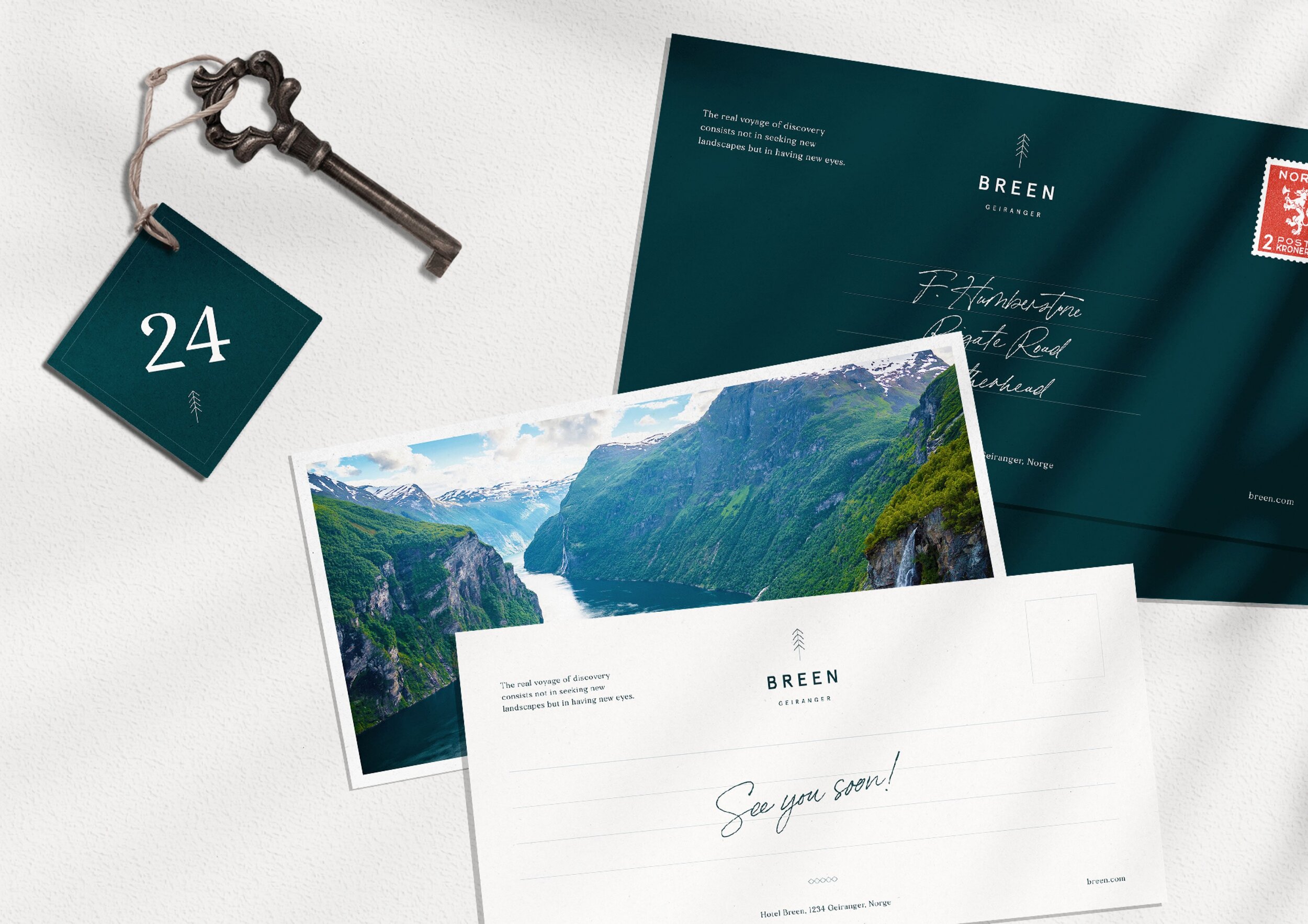 Welcome postcards are sent out to incoming guests in bespoke envelopes, and are a delightful start to the BREEN experience, building excitement and providing a taste for what’s to come.