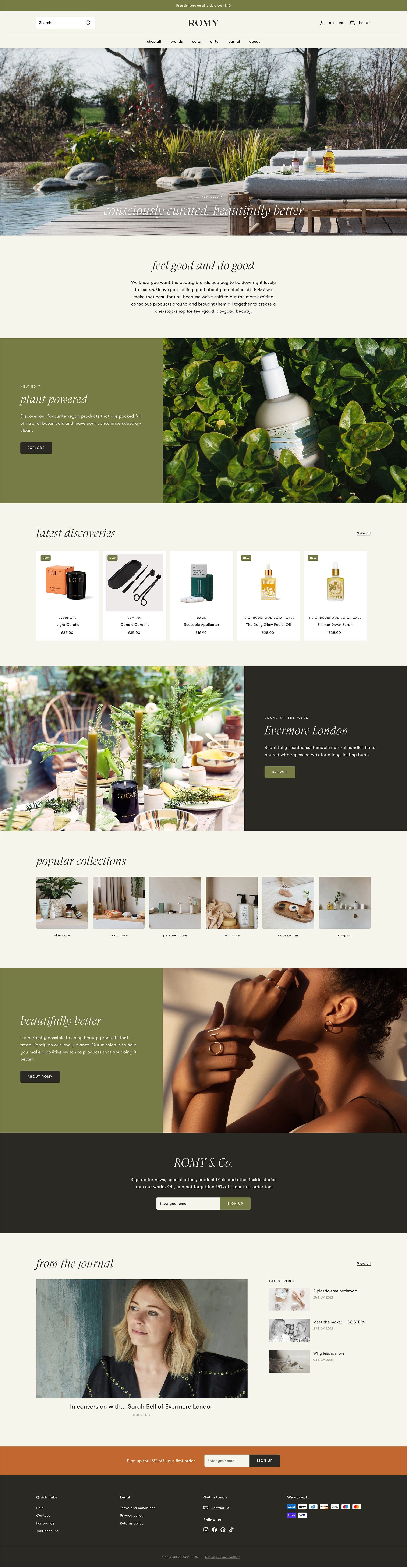 Engaging home page design with a versatile layout that allows for showcasing featured brands, products, blog posts and more.