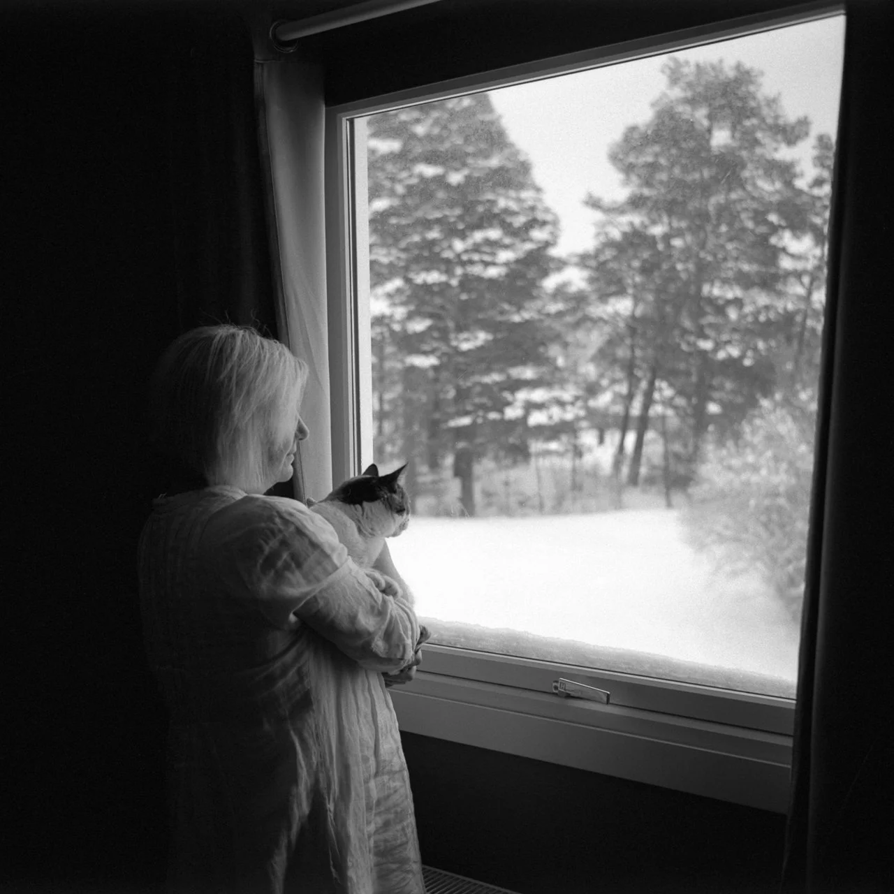 Elisabeth and her Cat looking out the window