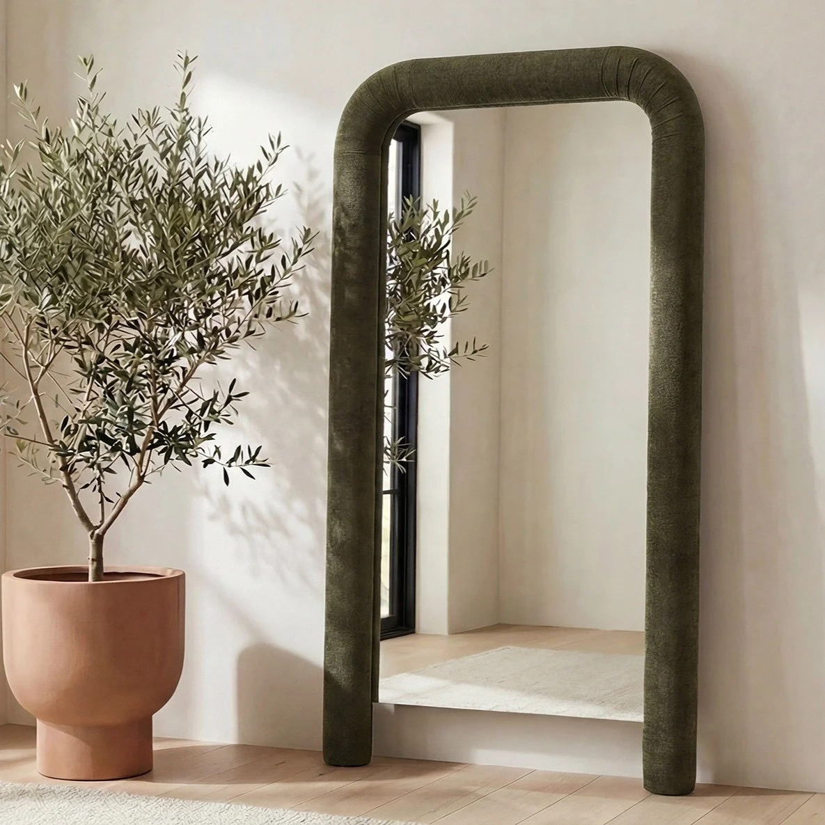 The Ellison mirror's clean lines and gently rounded silhouette are enhanced by meticulously ruched corners and sumptuous fabric upholstery. Generous proportions punctuate this statement piece.

$1,549 + Free Shipping

#mirrors #interiordesign #mirror