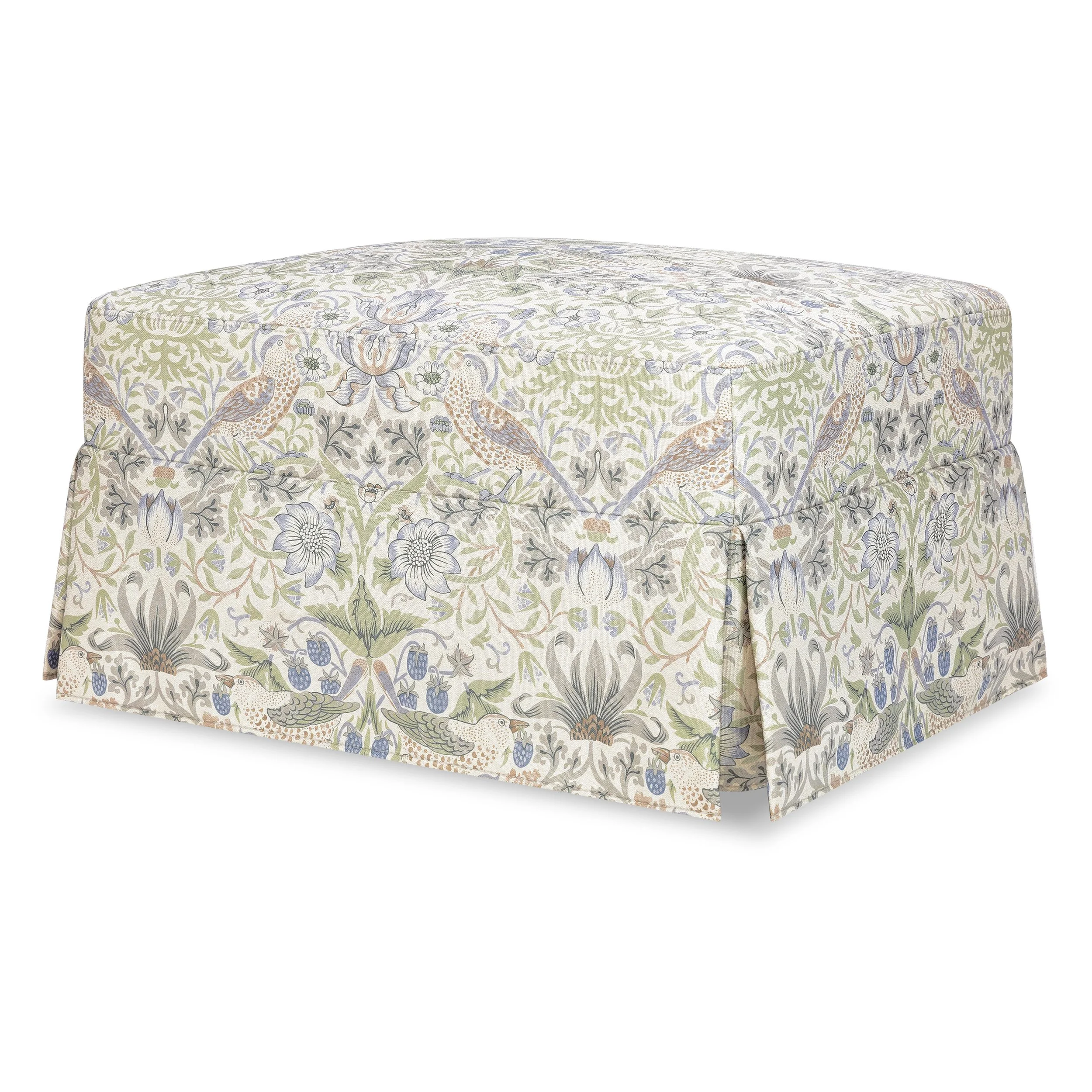 Morris & Co. x Namesake Crawford Gliding Ottoman | Strawberry Thief in Fig & Thyme Performance Eco-Weave