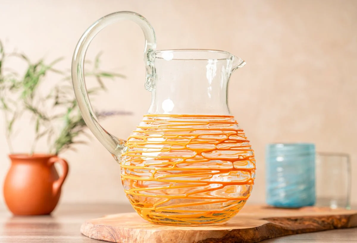 Handblown Glass Pitcher | Orange Swirl