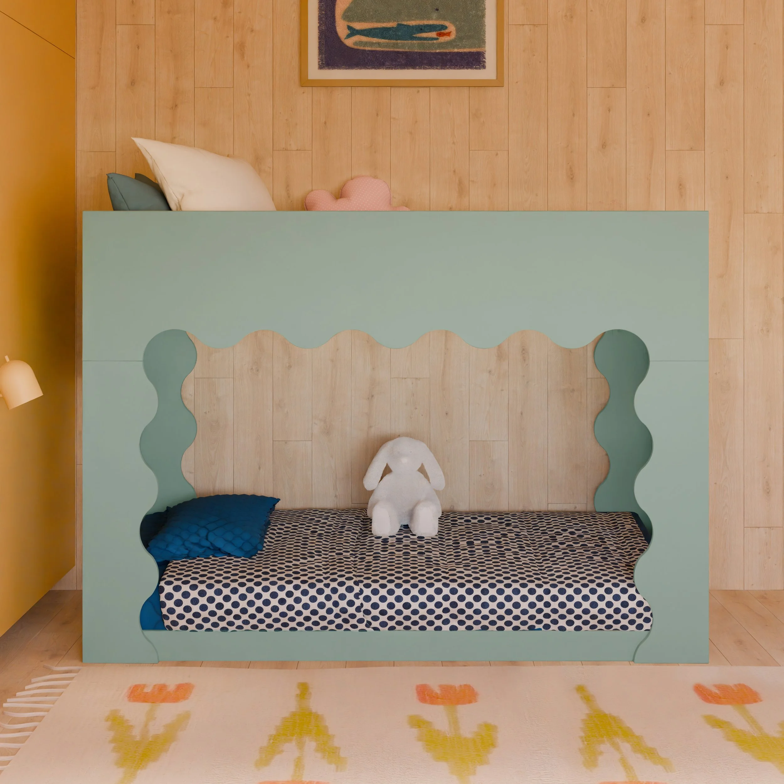 Babyletto Lido Wave Convertible Low-Profile Bunk Bed | Light Sate + Honey