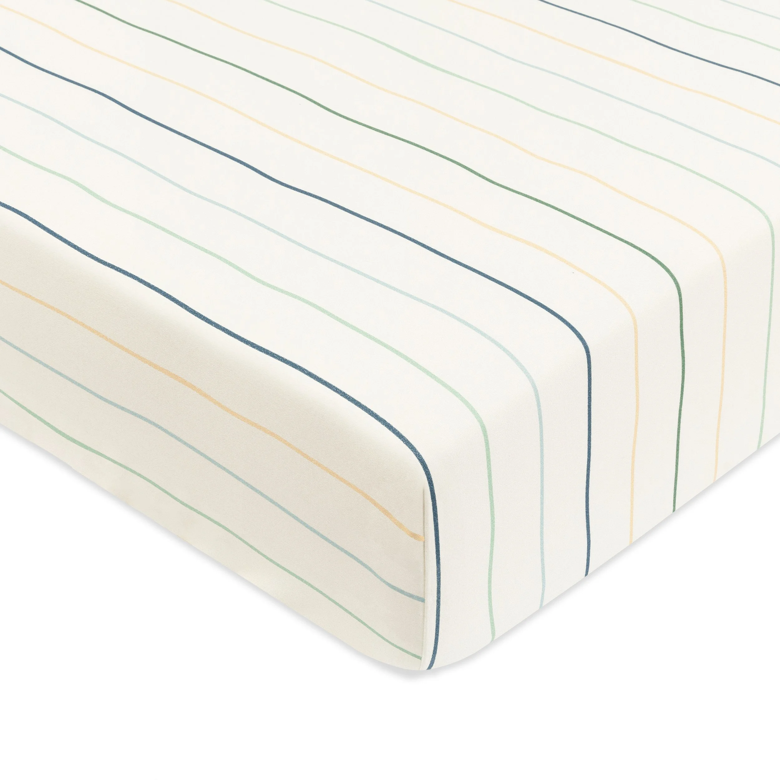 Babyletto Crib Sheet in GOTS Certified Organic Brushed Cotton | Ivory with Cool Multi-Color Stripes
