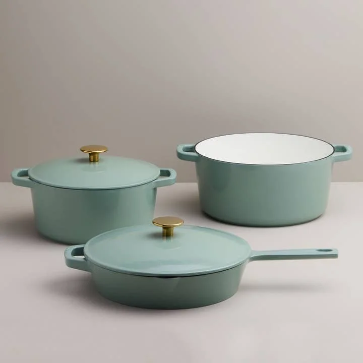 Milo 5-Piece Cast Iron Cookware Set | Eucalyptus + Gold Knob