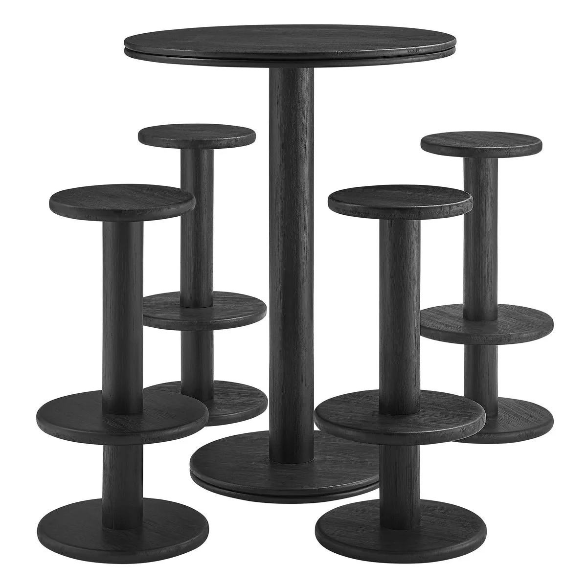 Neo 5-Piece Round Indoor/Outdoor Round Patio Bar Table & Stool Set | Black