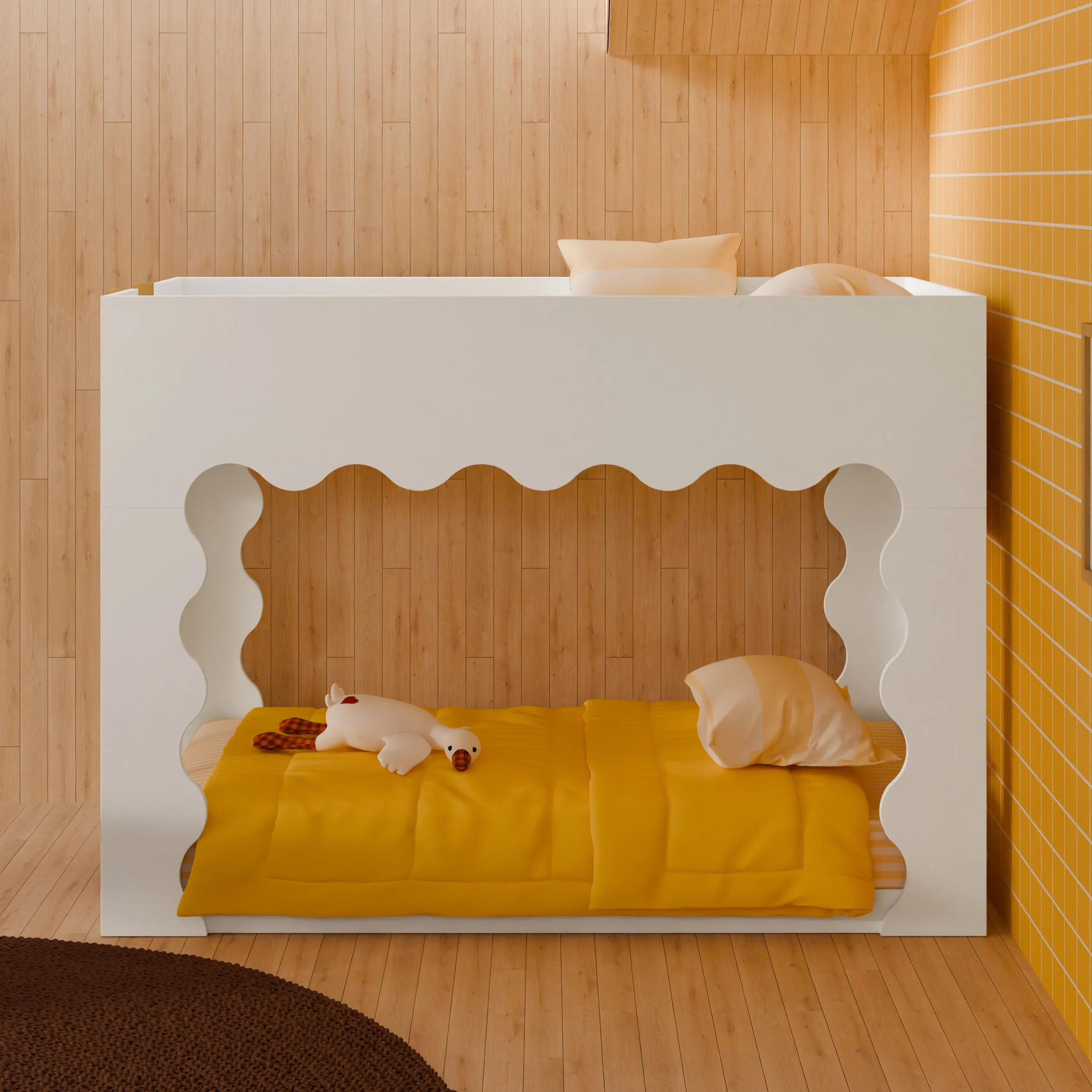 Babyletto Lido Wave Convertible Low-Profile Bunk Bed | White + Honey