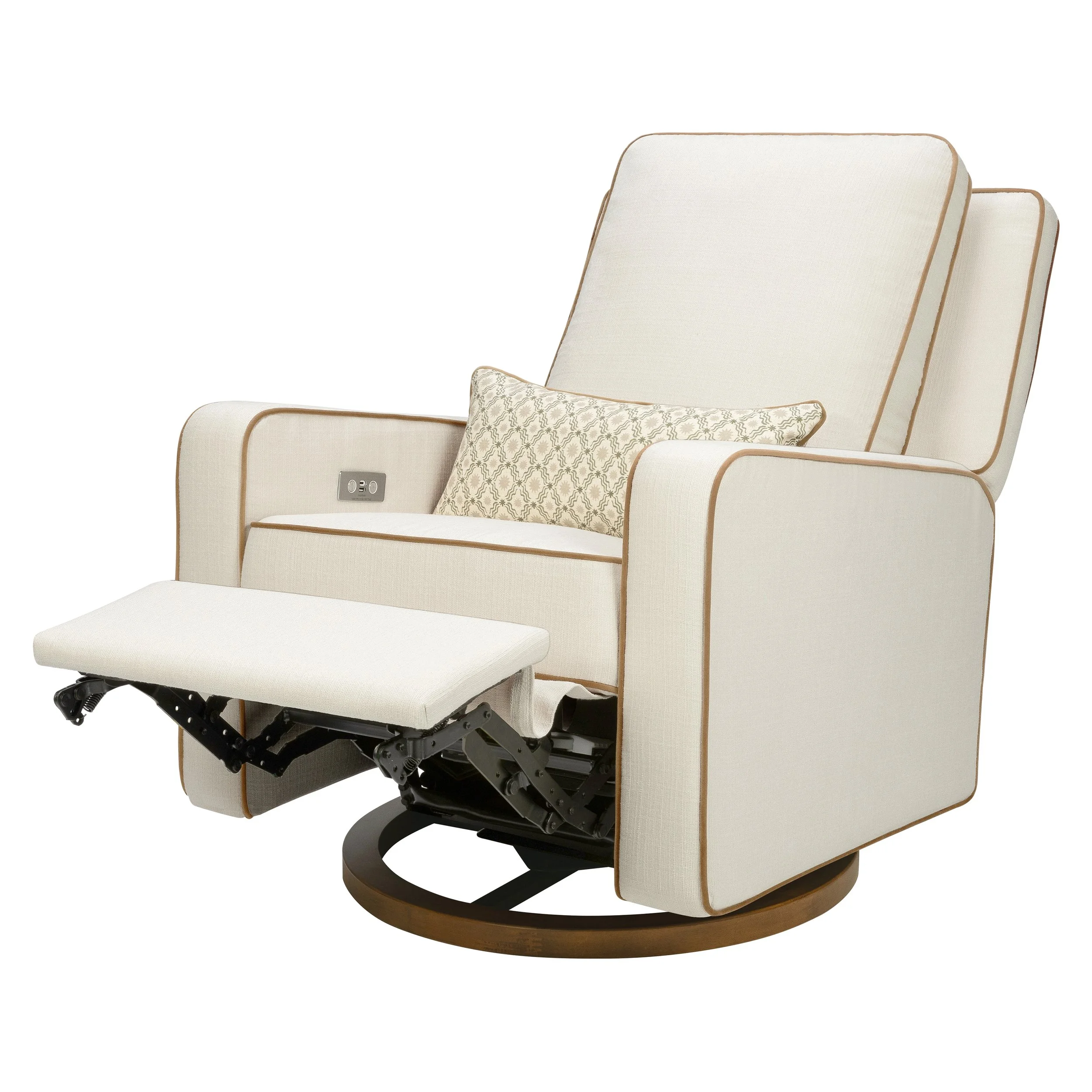 Babyletto Sigi Electronic Recliner and Glider with USB Port by Nate Berkus | Performance Cream Linen w/ Toffee Base