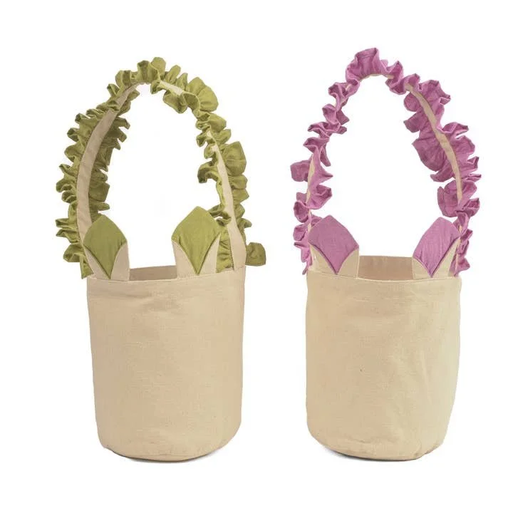 Canvas Ruffle Easter Basket | Green or Purple