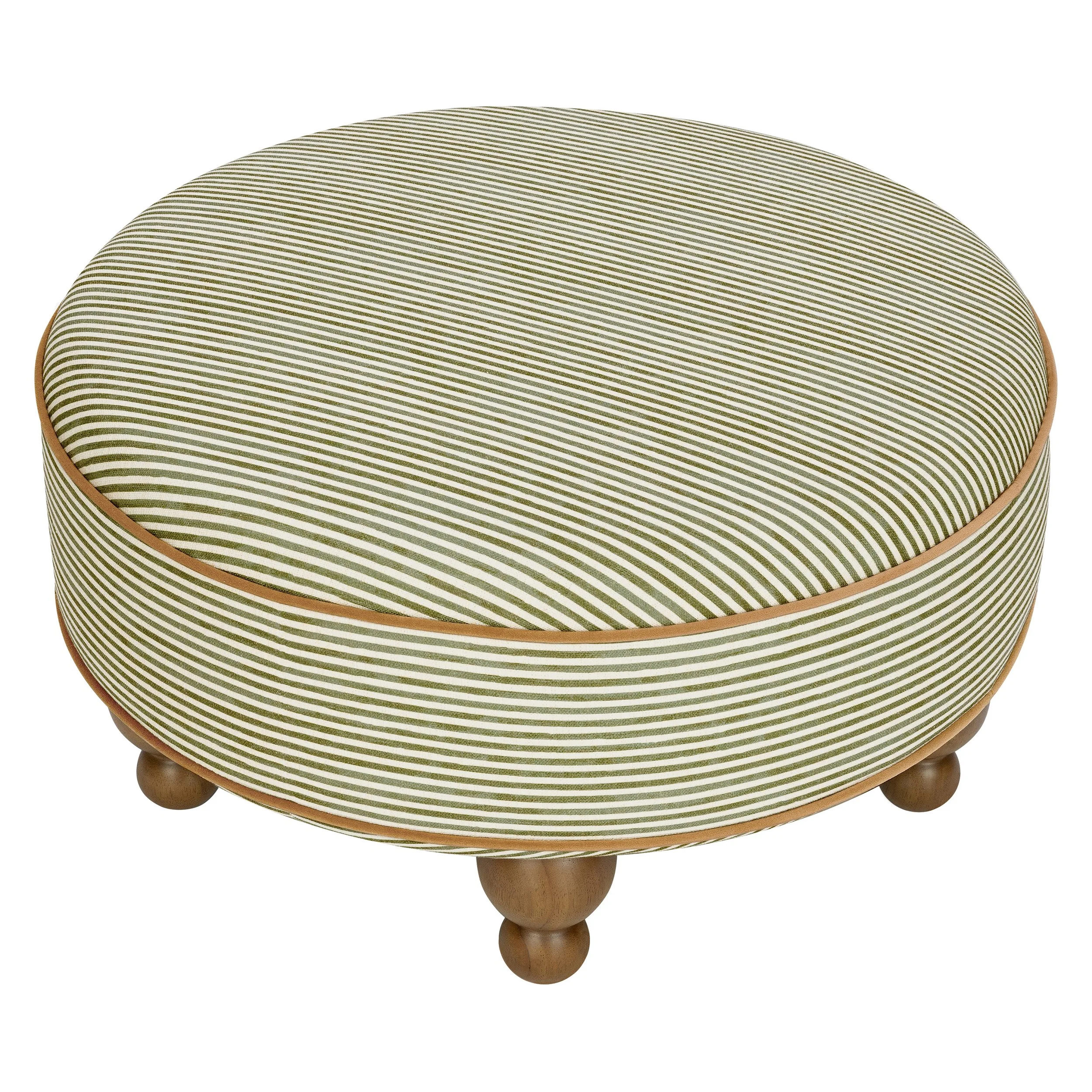 Babyletto Astre Ottoman by Nate Berkus | Performance Olive Stripe Eco-Crossweave with Toffee Feet