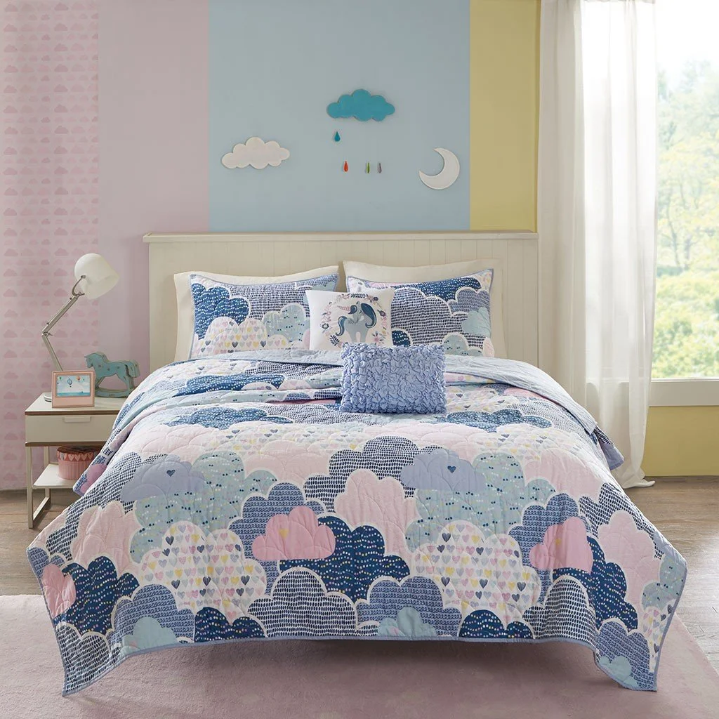 Cloud Reversible Cotton Quilt Set with Throw Pillows by Urban Habitat Kids | Blue