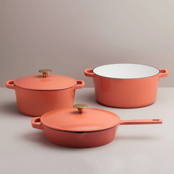 Milo 5-Piece Cast Iron Cookware Set | Terracotta + Gold Knob