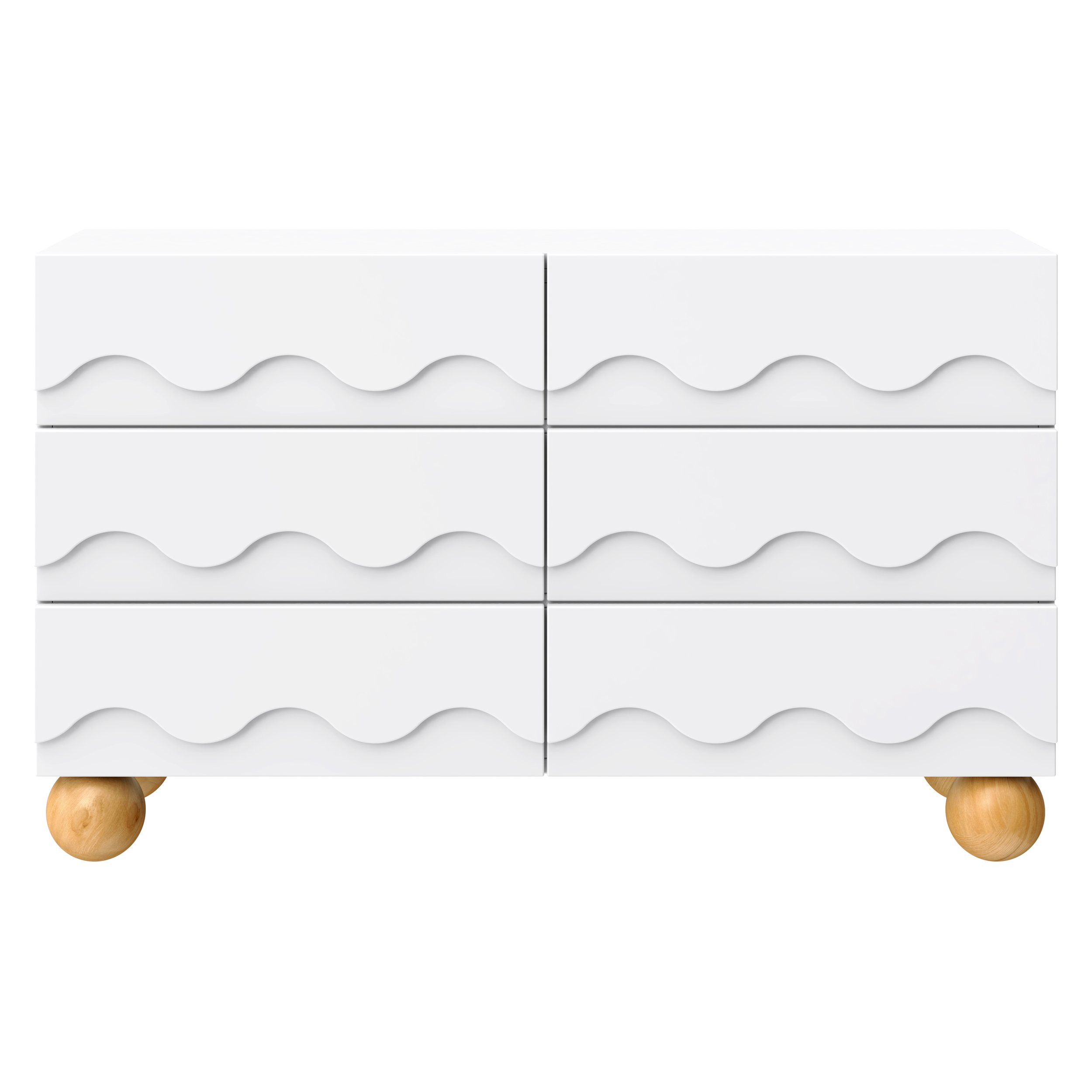 Babyletto Lido Wave 6-Drawer Wide Assembled Dresser (56") | White + Honey