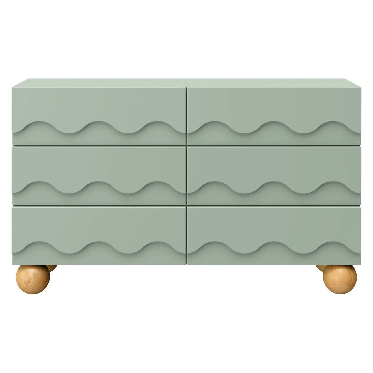Babyletto Lido Wave 6-Drawer Wide Assembled Dresser (56") | Honey + Light Sage