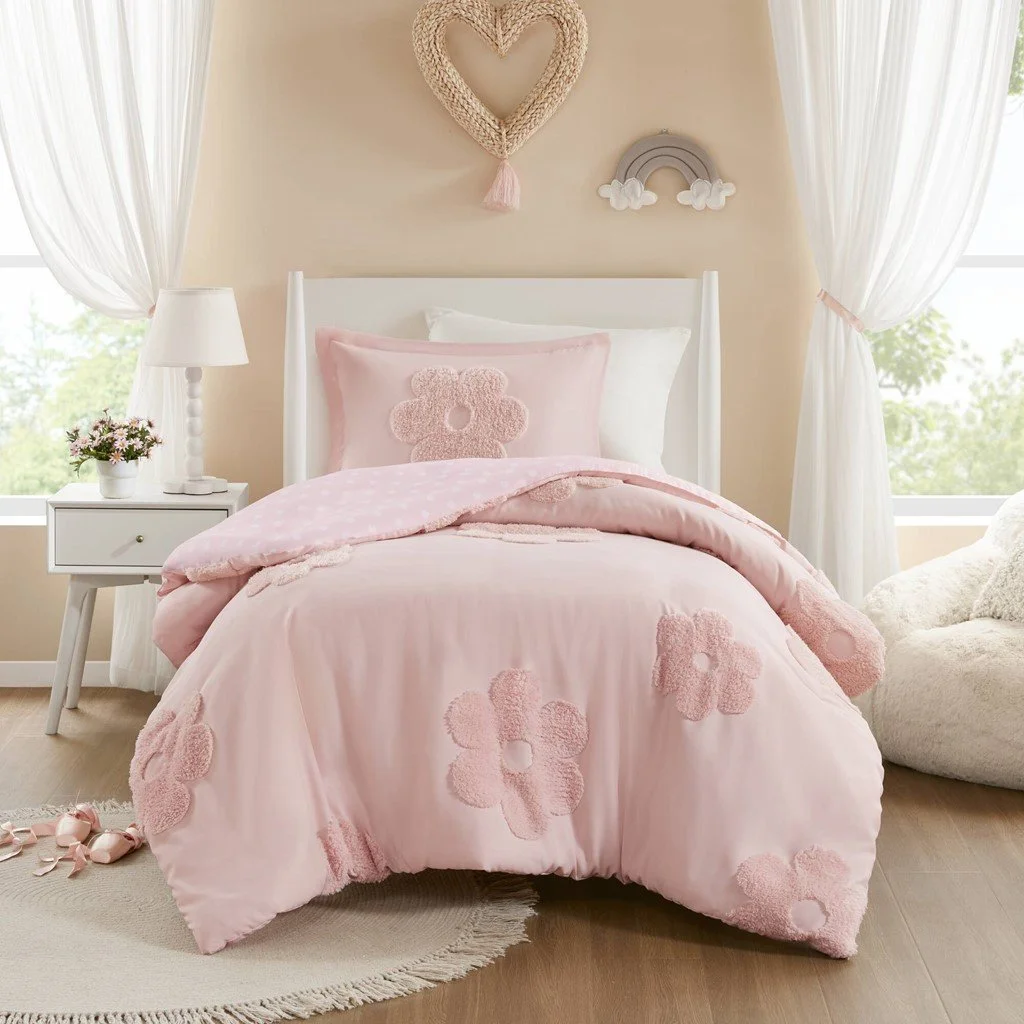 Gracie Floral Reversible Tufted Chenille Duvet Cover Set by Urban Habitat Kids | Pink
