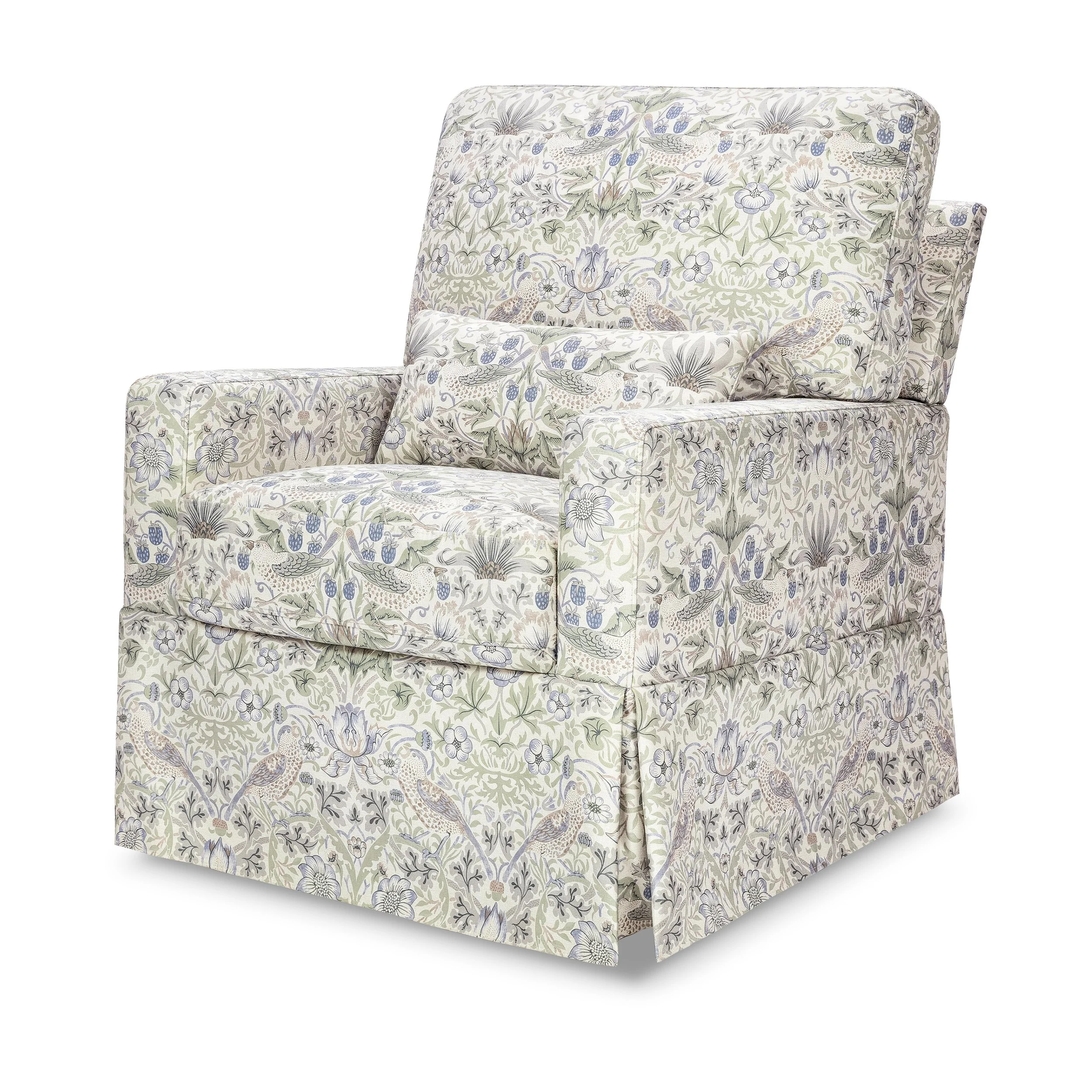 Morris & Co. x Namesake Crawford Pillowback Comfort Swivel Glider | Strawberry Thief in Fig & Thyme Performance Eco-Weave