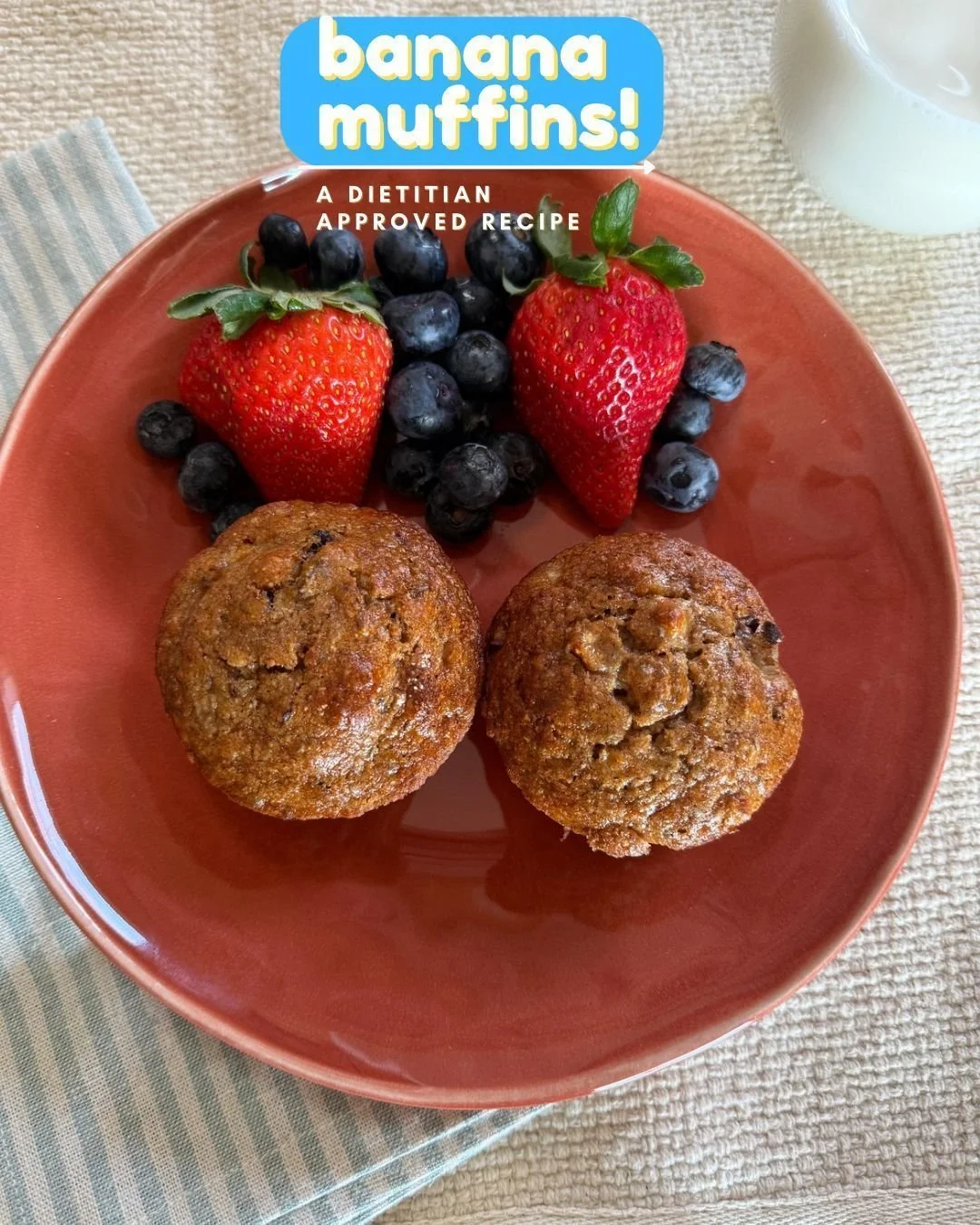 RECIPE BELOW!
This recipe has little sugar and almost no fat! They are yummy too!
Prep time: 10 minutes
Cook time: 20 minutes 
Makes 16-18 muffins 

Ingredients:
1/2 cup all purpose flour
1/2 cup whole wheat flour
1 cup oats
1 tablespoon baking powde