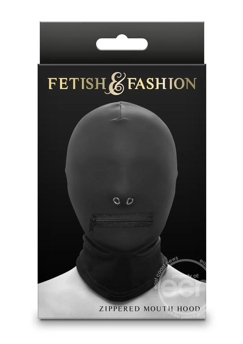 Fetish & Fashion Zippered Mouth Hood- Black