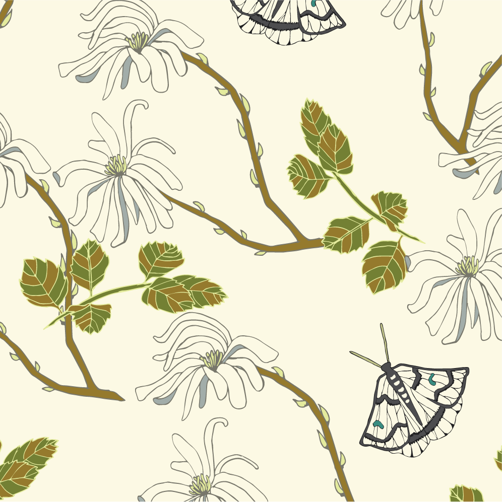 elegant vintage vibe moth and magnolia pattern