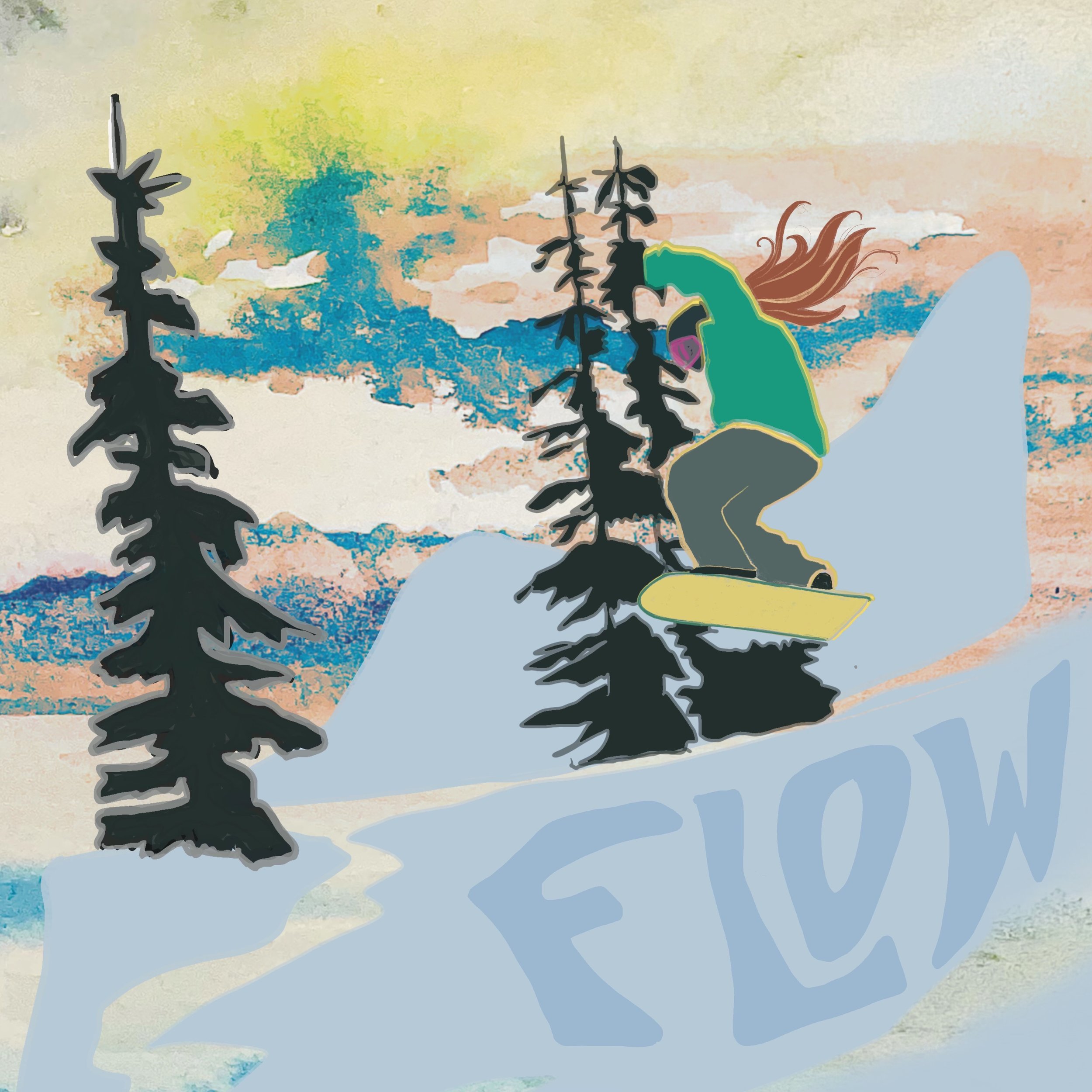 Woman snowboarding art print