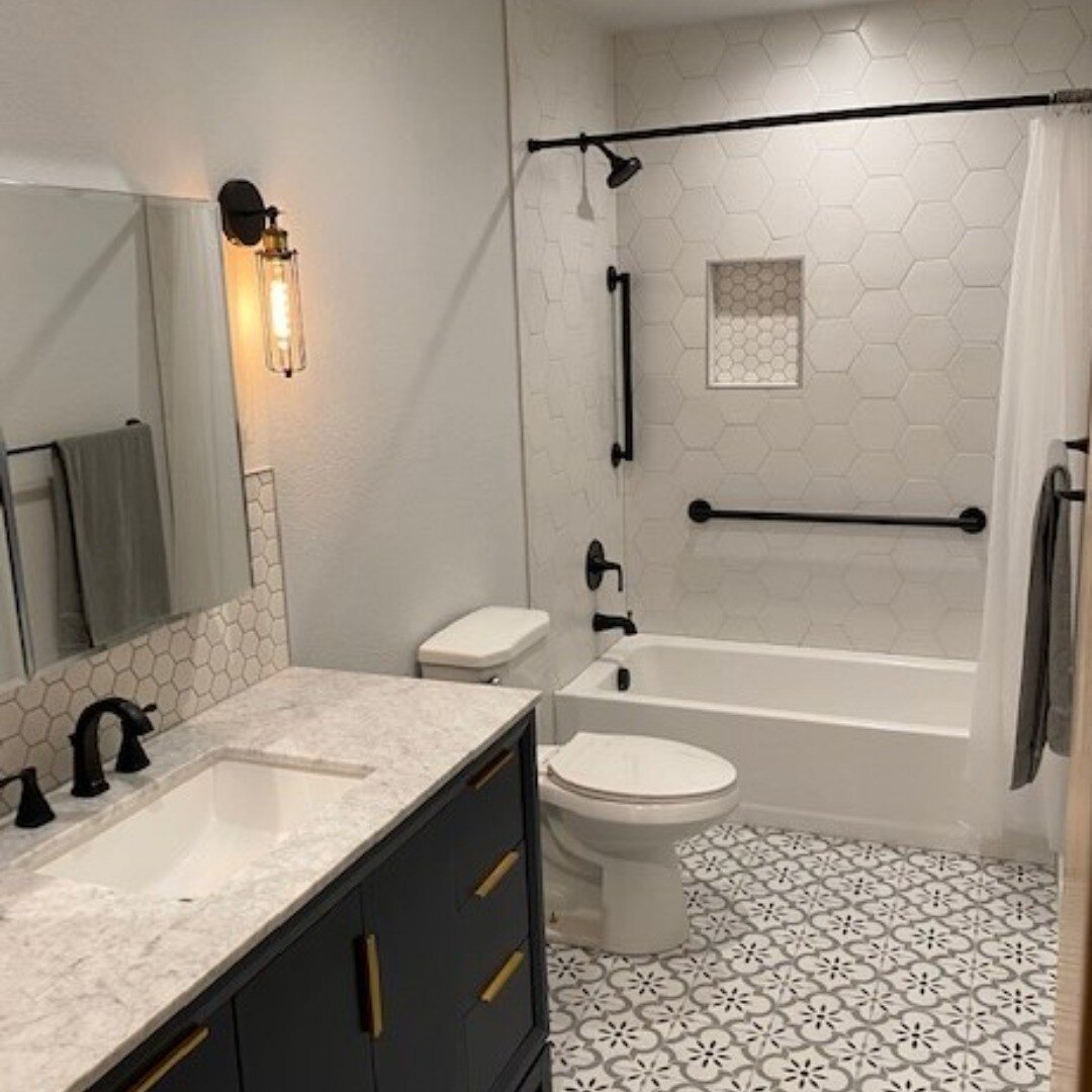 Found extra space for this guest bath remodel by taking out a wall to incorporate two adjacent closets into the space.  Tiny and cramped --&gt; spacious and bright!