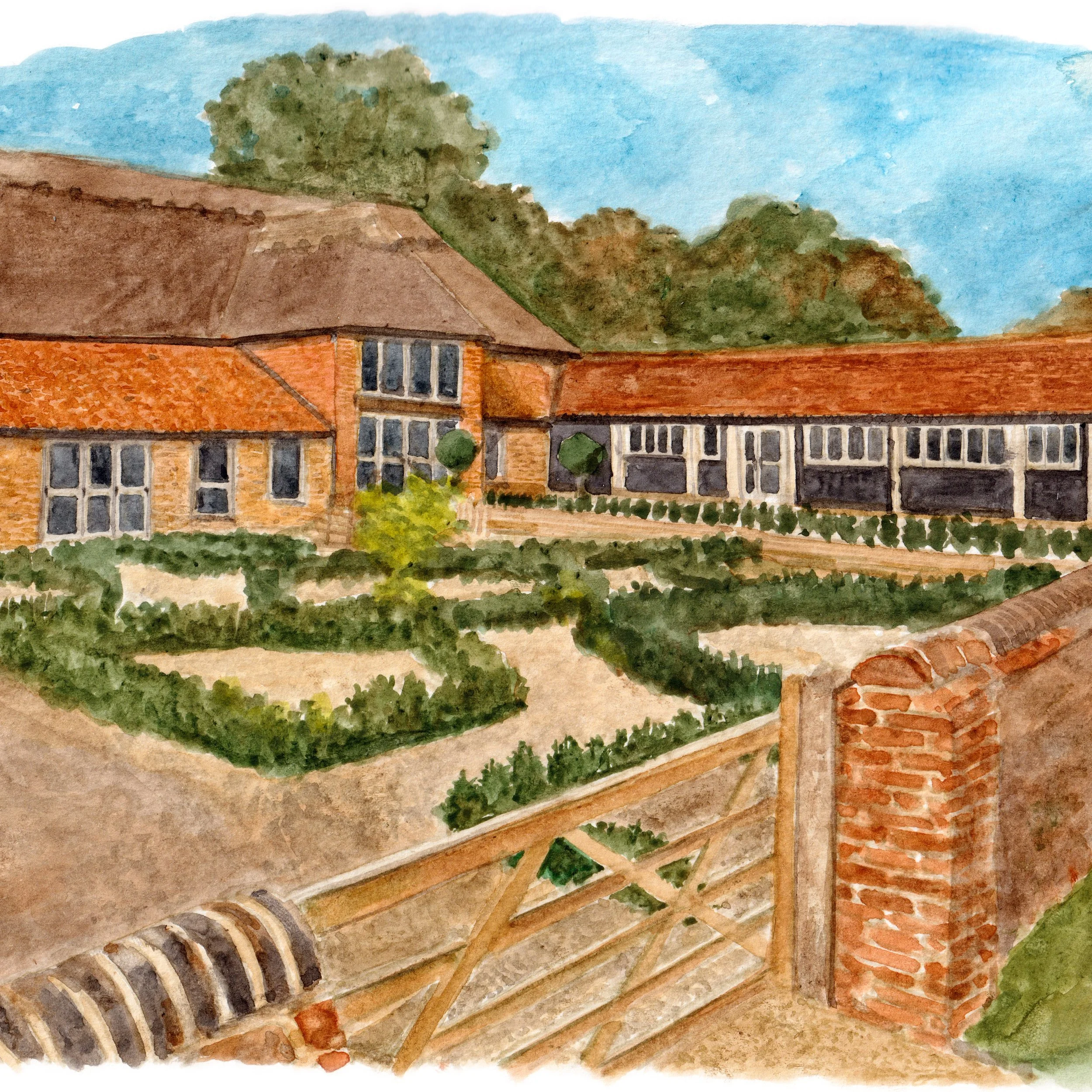 a watercolour painting of wedding venue Worstead Estate in Norfolk