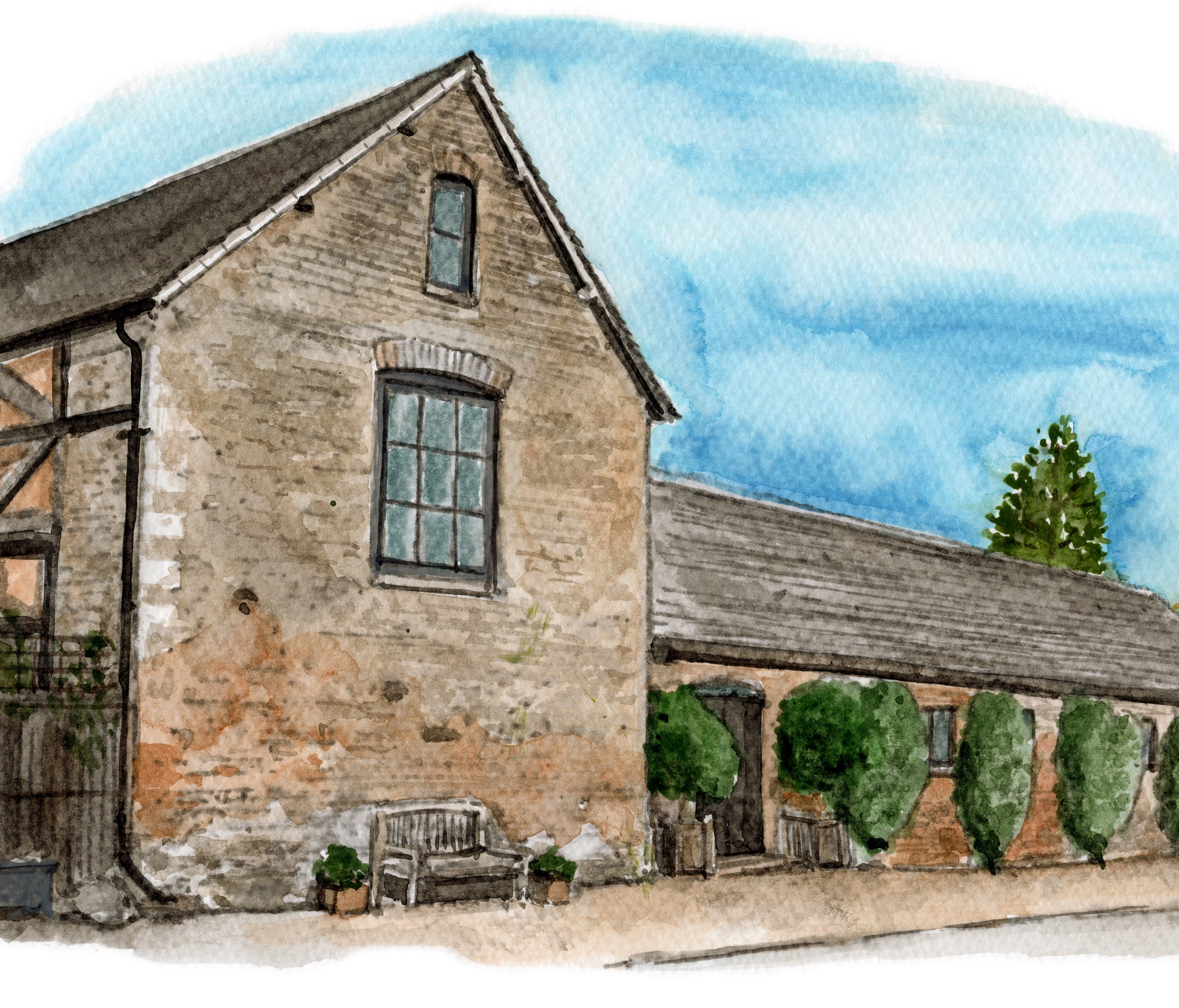 a watercolour painting of wedding venue Merriscourt