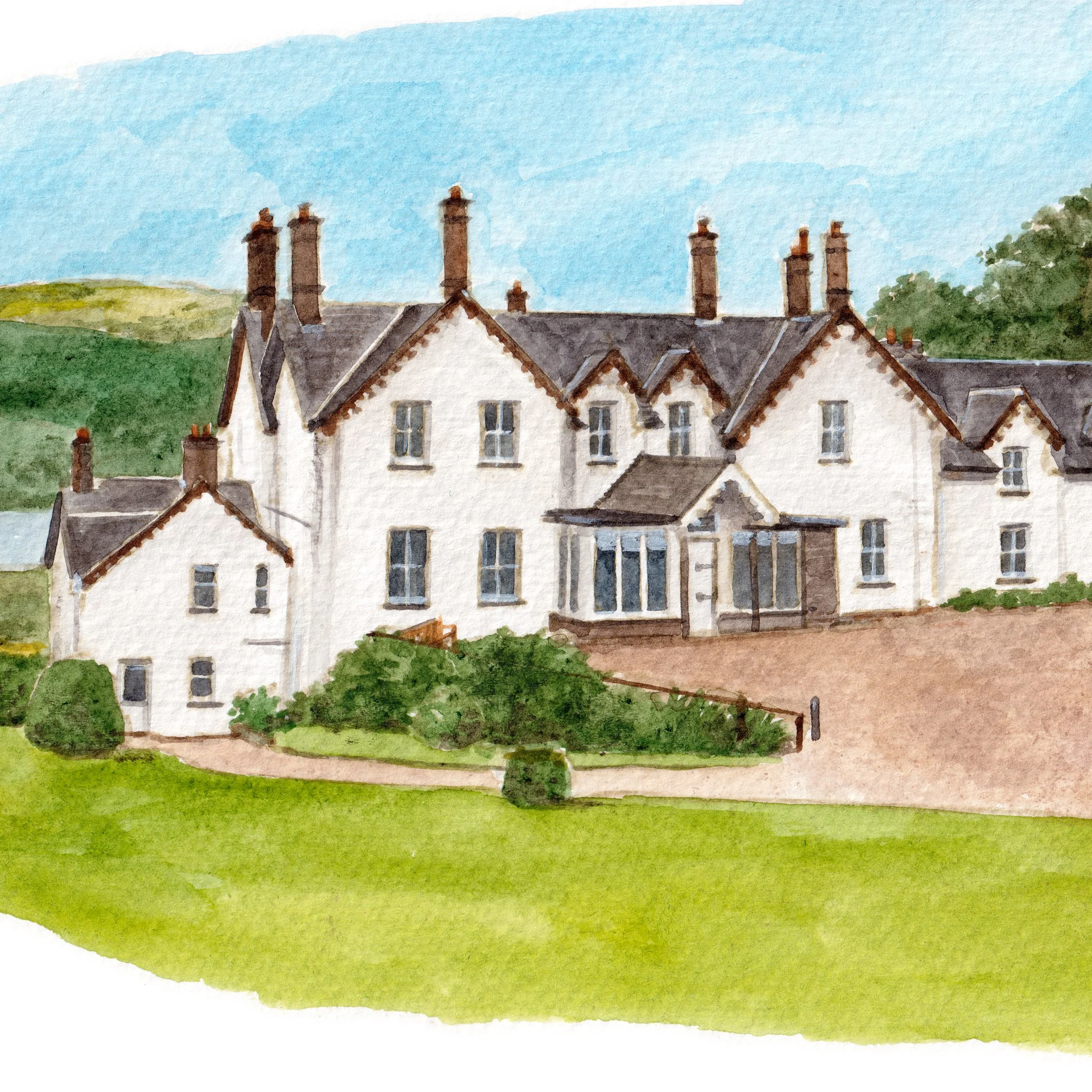 a watercolour illustration of wedding venue Staytuckmore