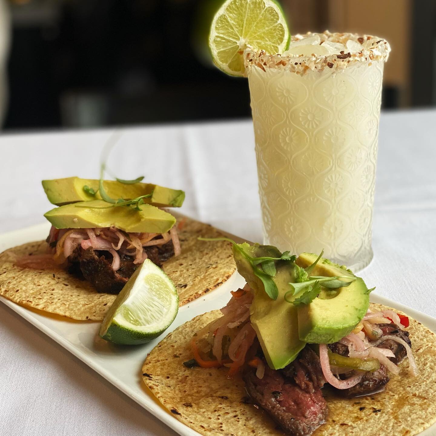 Coconut Margarita and Tequila-Lime Maragarita Wagyu Steak Tacos on special tonight #cibomattocaffe #margarita #tacos