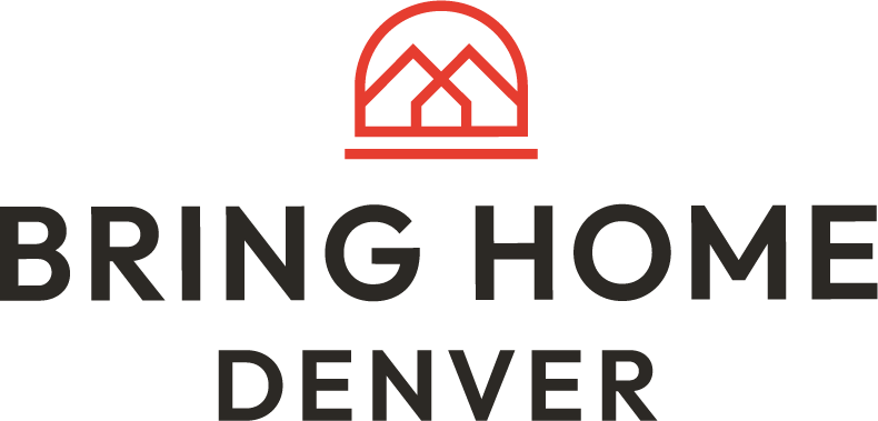 Logo with a red mountain graphic above the words 'BRING HOME' in bold black letters and 'DENVER' below in smaller letters.