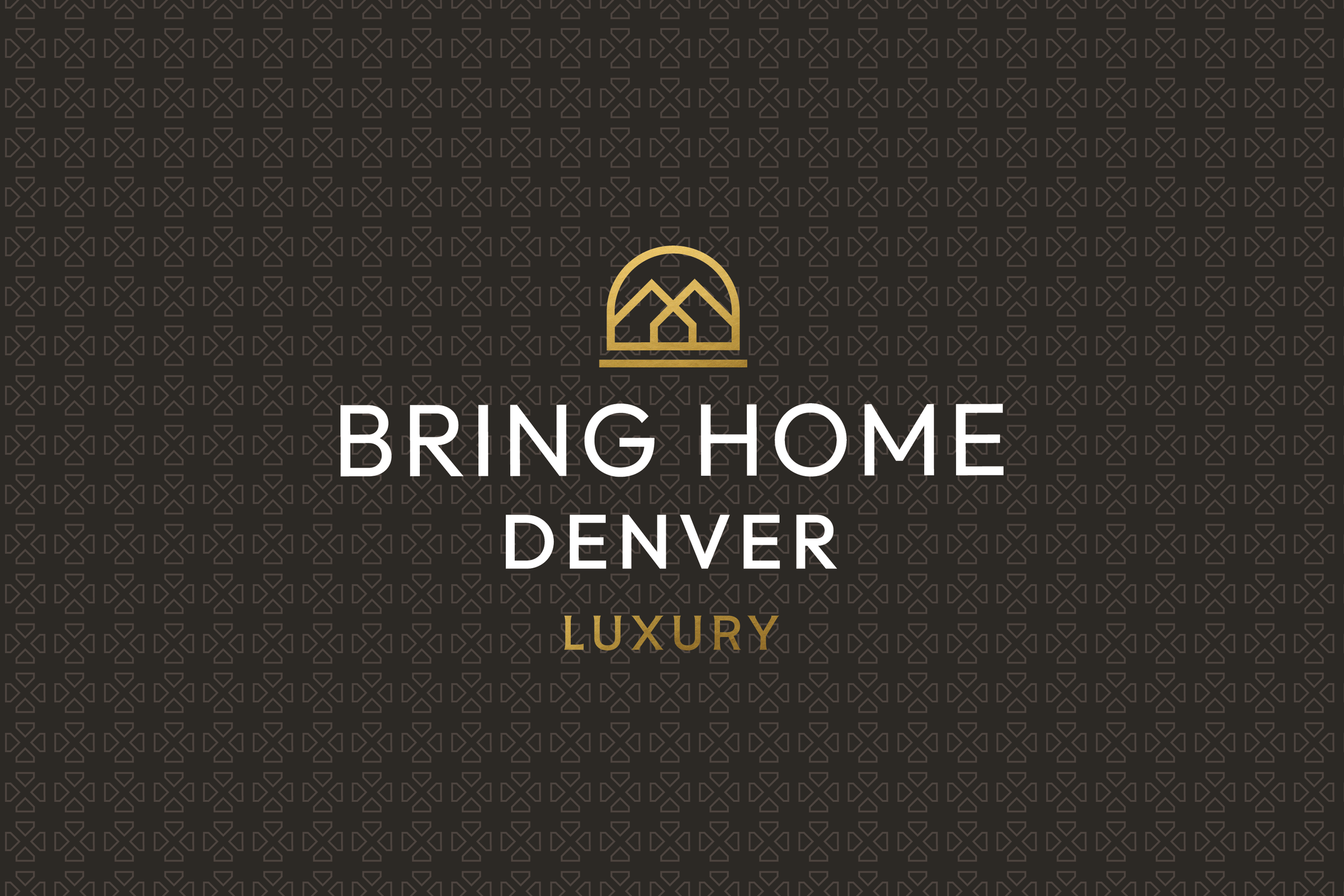 Logo with a house icon above the text 'BRING HOME DENVER' and the word 'LUXURY' below, on a patterned black background.