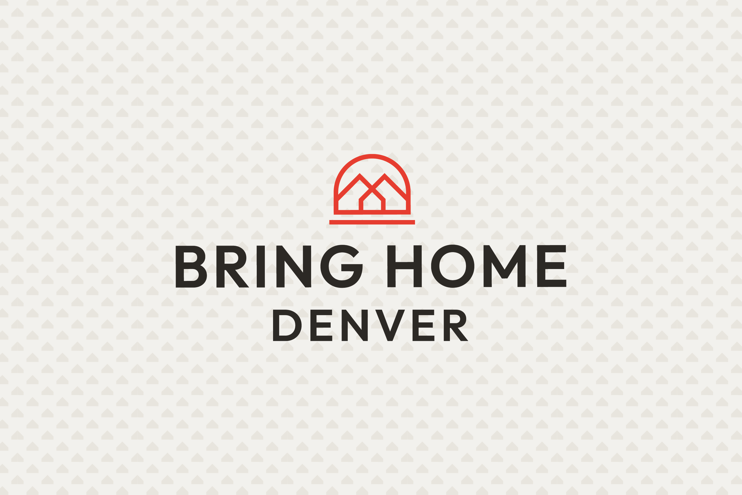 Logo for Bring Home Denver, featuring a simple line drawing of a house and mountain range inside a semicircular outline, with the company name below.