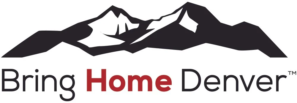 Logo featuring a mountain range above the text 'Bring Home Denver,' with 'Home' in red and the rest in black.