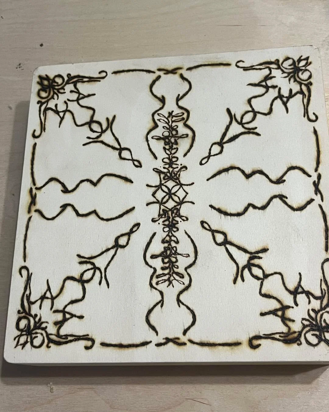 Crazy how much a stain does to change and enhance a wood burned design!
Can you find the secret message??
#tea #teatime #witchyvibes #mteakettle #looseleafteashop #nerdytea #looseleafteas #artisantea #dndtea #witchythings #pixelsapothecary #teash